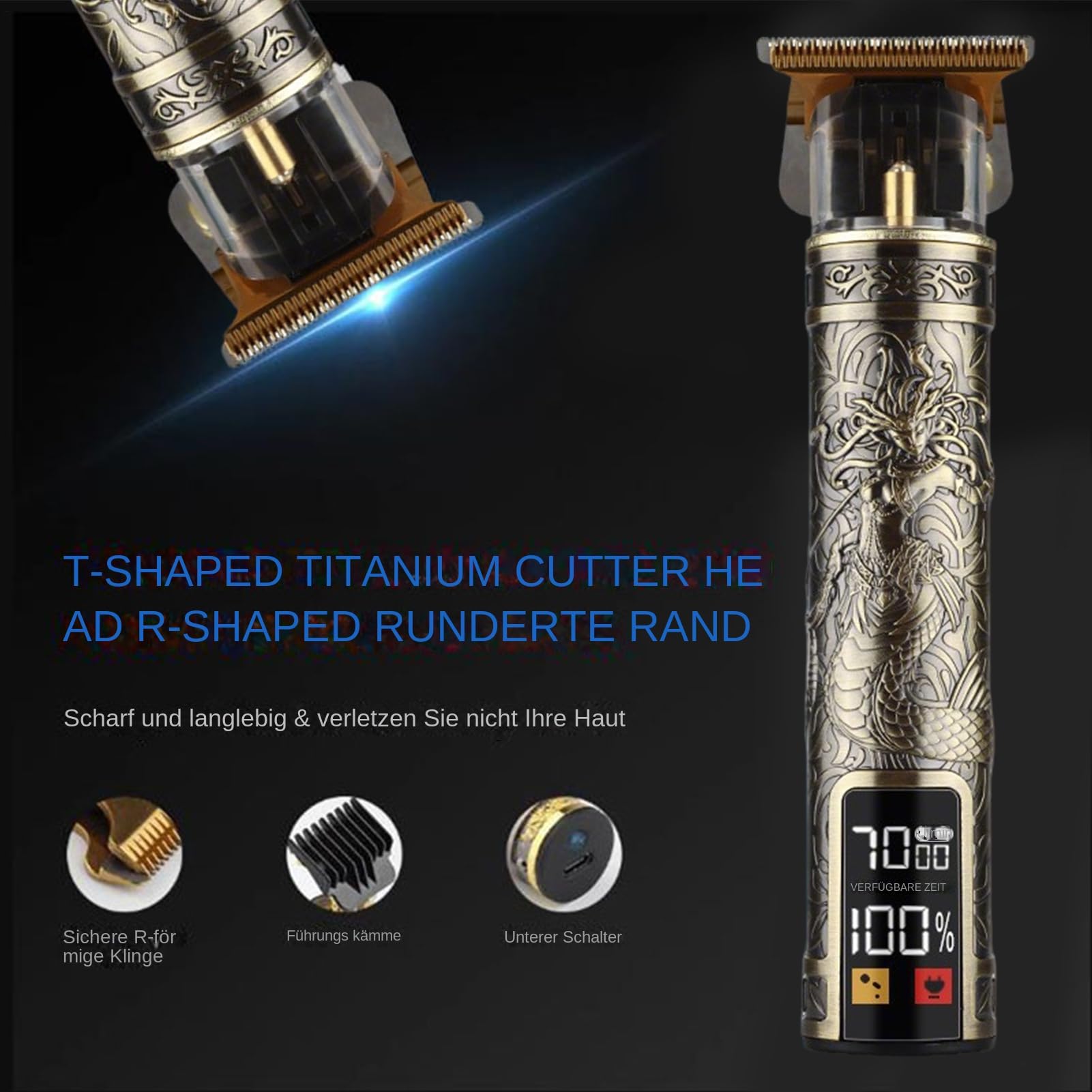 Elektrische Haarschneidemaschine, Trimmer Barttrimmer Herren Kabellos, LED Anzeige Haartrimmer Herren Konturen Haartrimmer Konturen Mit Grenzkämmen, USB Aufladung 1200mAh Für Männer