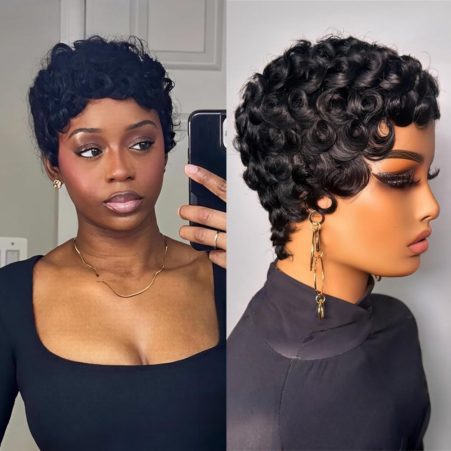Short Pixie Cut Wig Human Hair Wavy Glueless Bob Cap Adj Pixie Cut Human Hair Wigs Short and Glueless main image 3