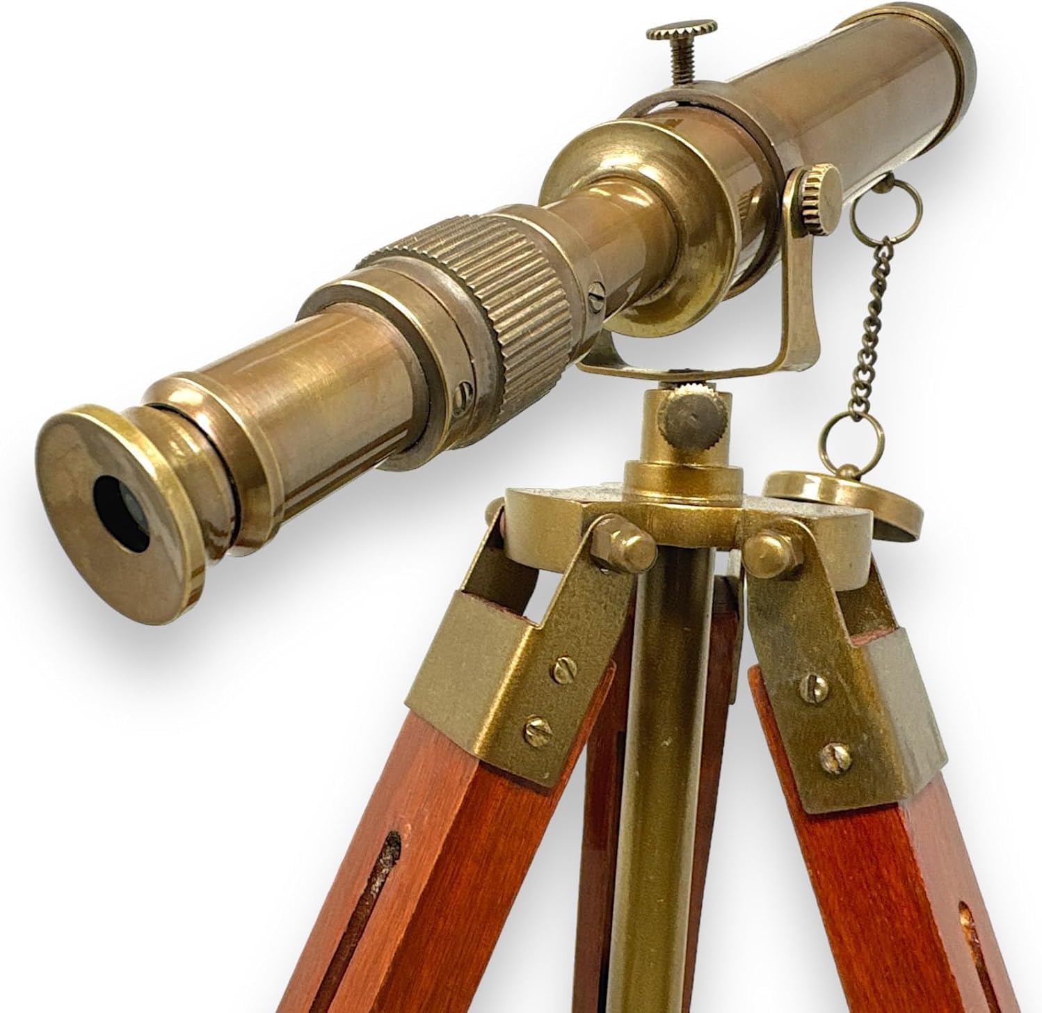 The Vintage Venue Handmade Brass Spyglass Telescope – 9" Antique Nautical Telescope with Adjustable Wooden Tripod – Vintage Maritime Decor & Gift