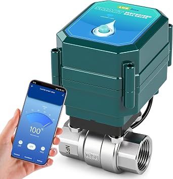 Smart Motorized Ball Valve with Remote Control- Automatic Water Shut-Off, 0-100% Adjustable Flow, Programmable Timer, Real-Time Monitoring Stainless Steel, DN20 3/4
