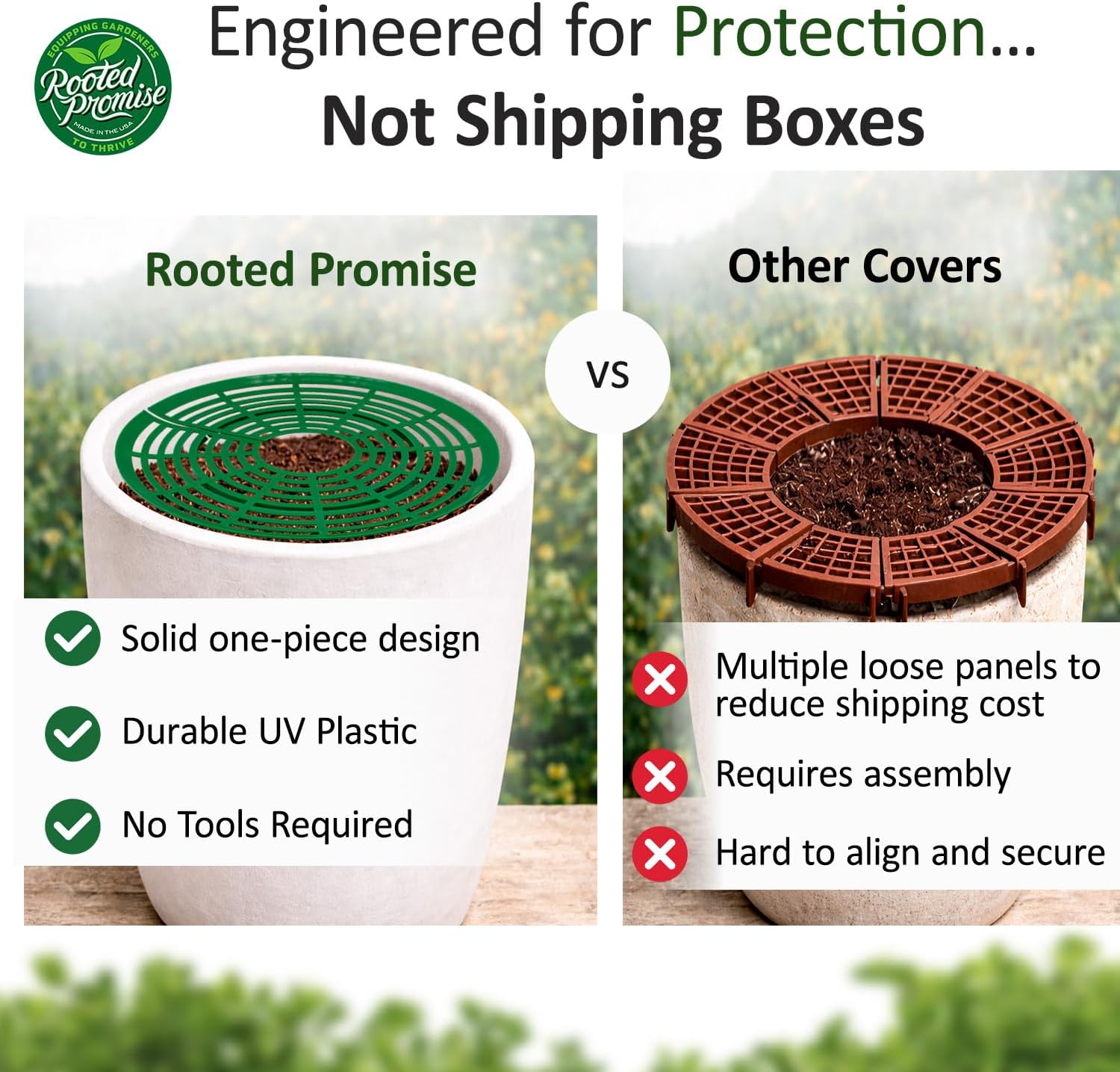 12 inch Plant Pot Cover | Soil Cover for Plants (One Piece Design) | 6 Pack | Dark Green | No Stakes or Assembly Needed | Perfect for Covering Plants from Animals | Made in USA