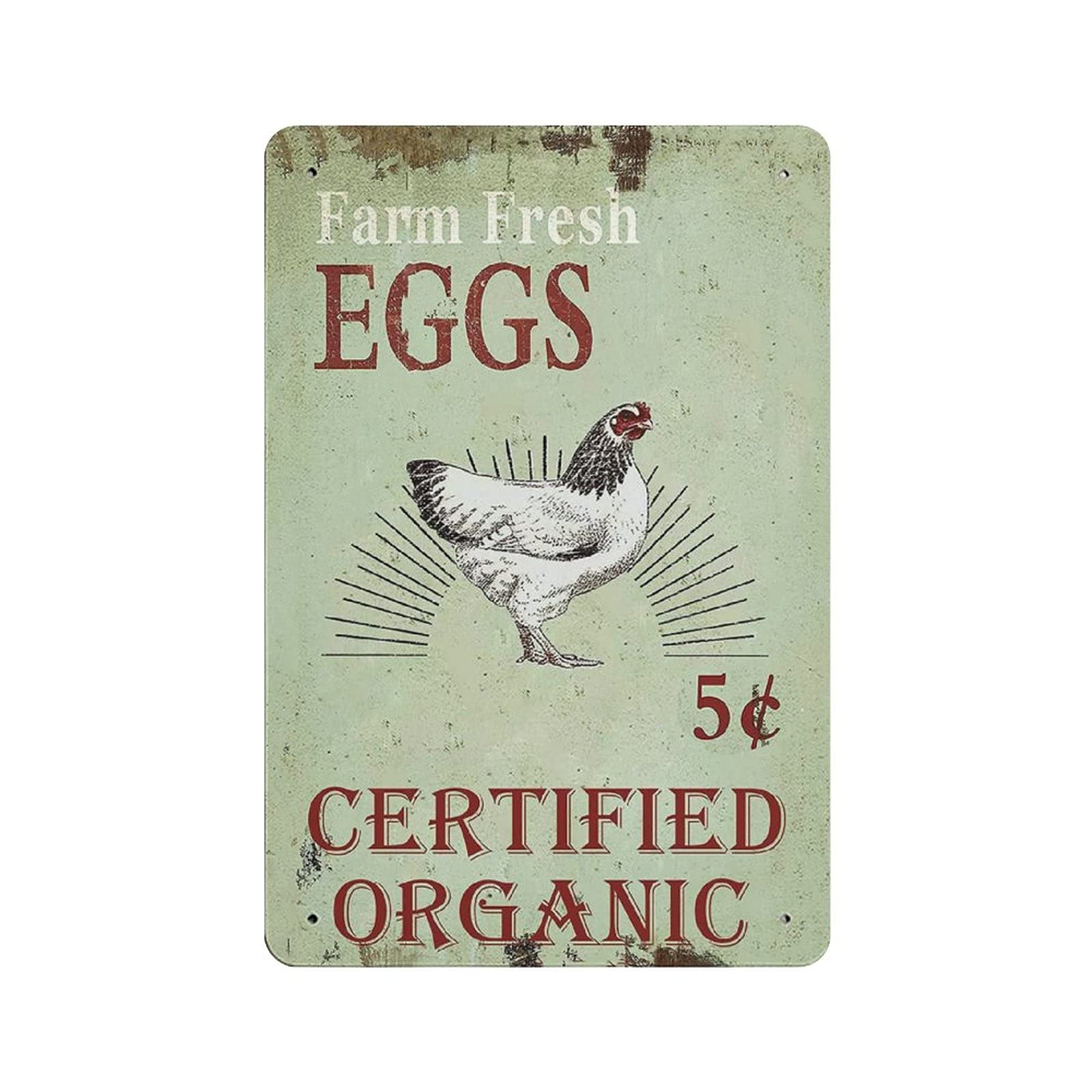 Metal Tin Sign Farm Fresh Eggs Certified Organic Time Vintage Tin Poster Metal Sign Wall Decoration Country Kitchen Home Garage Decor 12"x8"