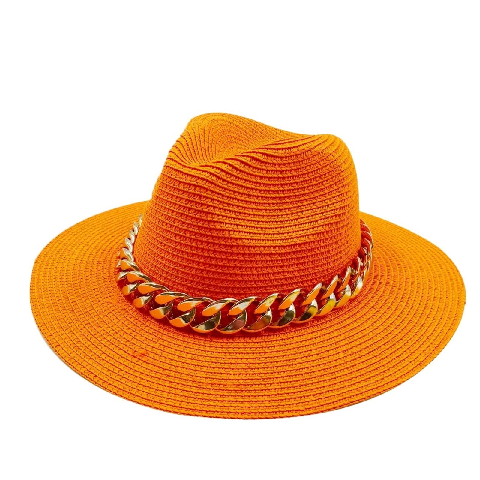 MRKU Sombrero de Paja de Verano con Cadena de Donut - Playa Naranja y Morada para Hombres y Mujeres