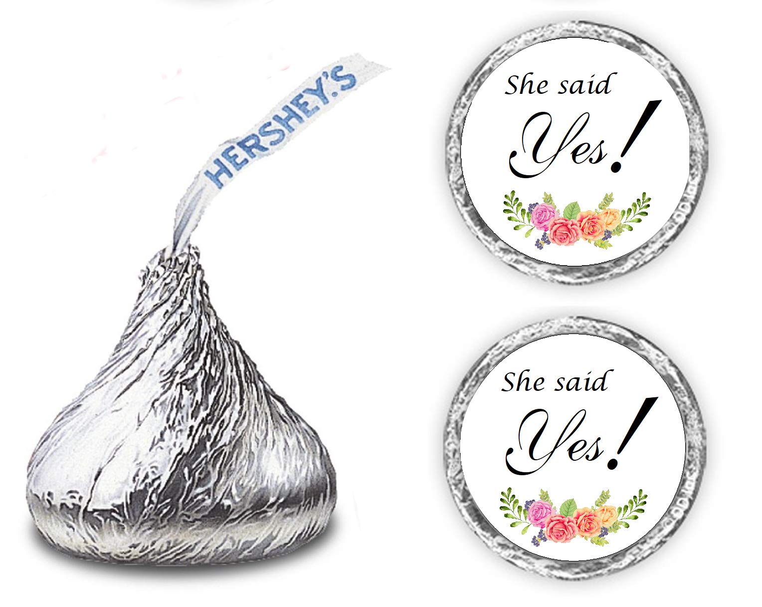 RokAPary 324 Floral Roses She Said Yes!, Hershey Kiss Wedding Stickers, Chocolate Drops Labels Stickers For Weddings, Bridal Shower Engagement Party, Hershey's Kisses Party Favors