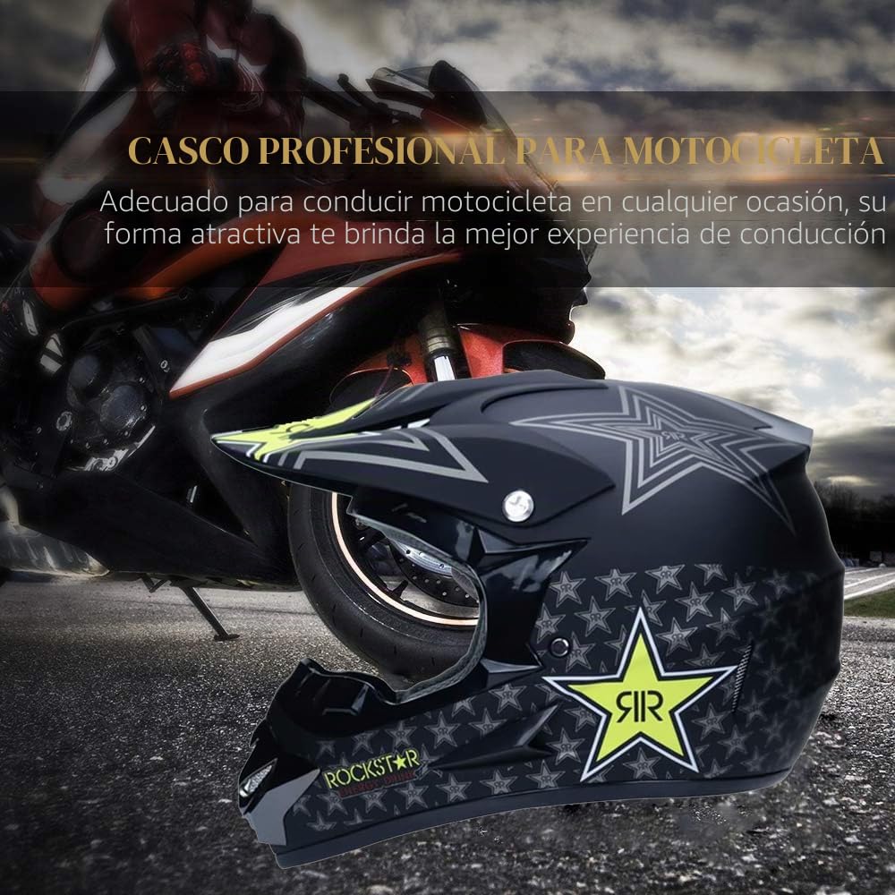 Casco Motocross,Casco de Descenso para jóvenes Adultos Regalos Gafas máscara Guantes BMX MTB ATV Bicicleta Carrera Integral Integral Casco