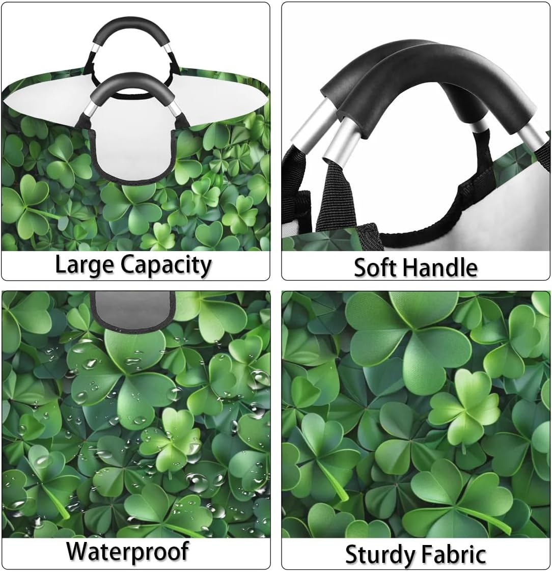 Laundry Basket, St. Patrick's Day Laundry Hamper, Collapsible Laundry Baskets, Green Shamrocks Dirty Clothes Hamper for College Dorm, Family 12.6 x 22.7 Inch