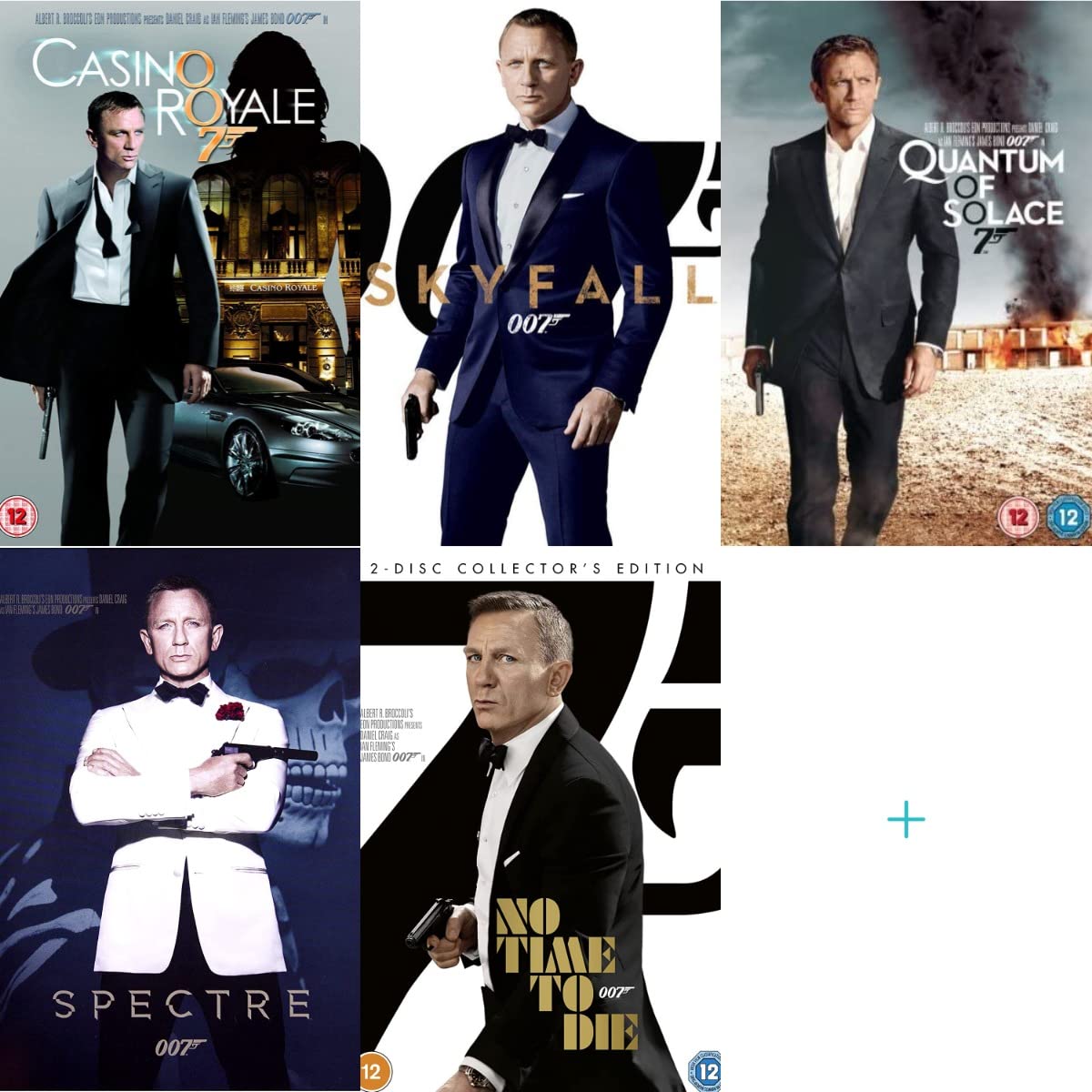 Daniel Craig James Bond DVD 5 Movie Collection: Casino Royale / Quantum of Solace / Skyfall / Spectre / No Time To Die DVD - James Bond 007 Daniel Craig 5 Films DVD