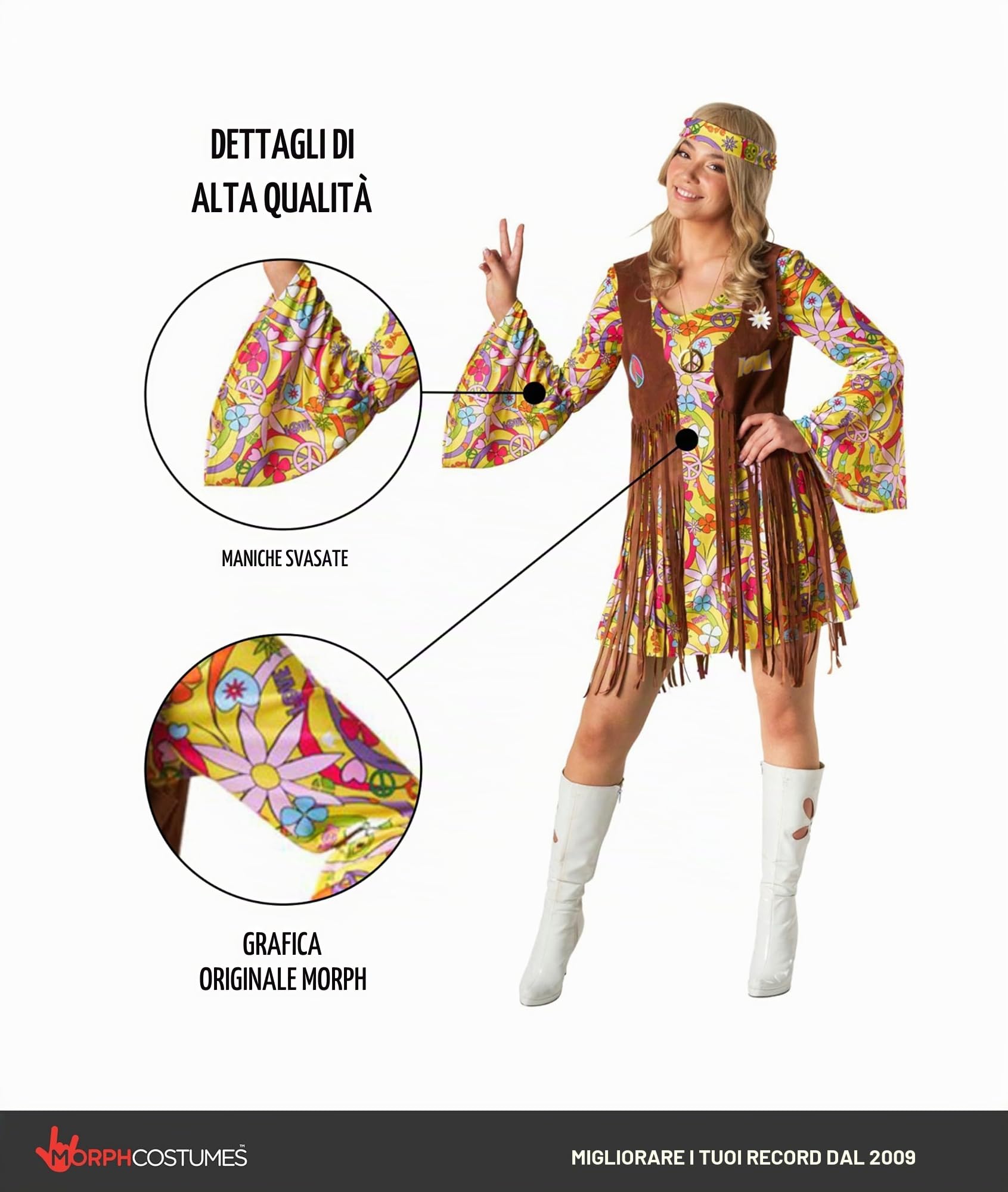 Morph Costume Anni 60 Donna, Costume Hippie Halloween Donna