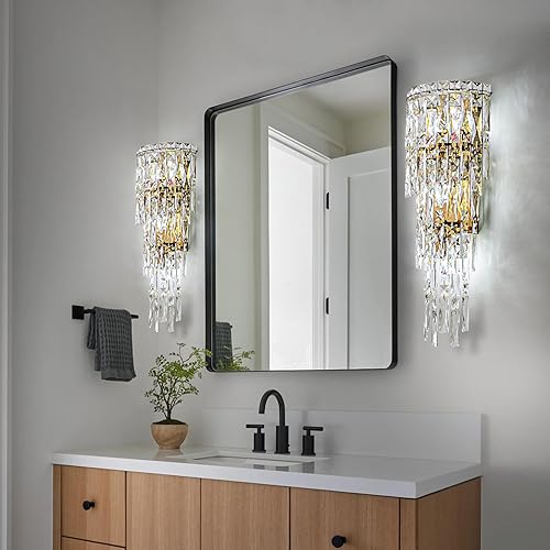 Miniatura 2 de Fang Yan Mei Moderno aplique de pared de cristal K9, lámpara de pared con acabado dorado, lámpara de pared de gotas de cristal acrílico, lámpara de
