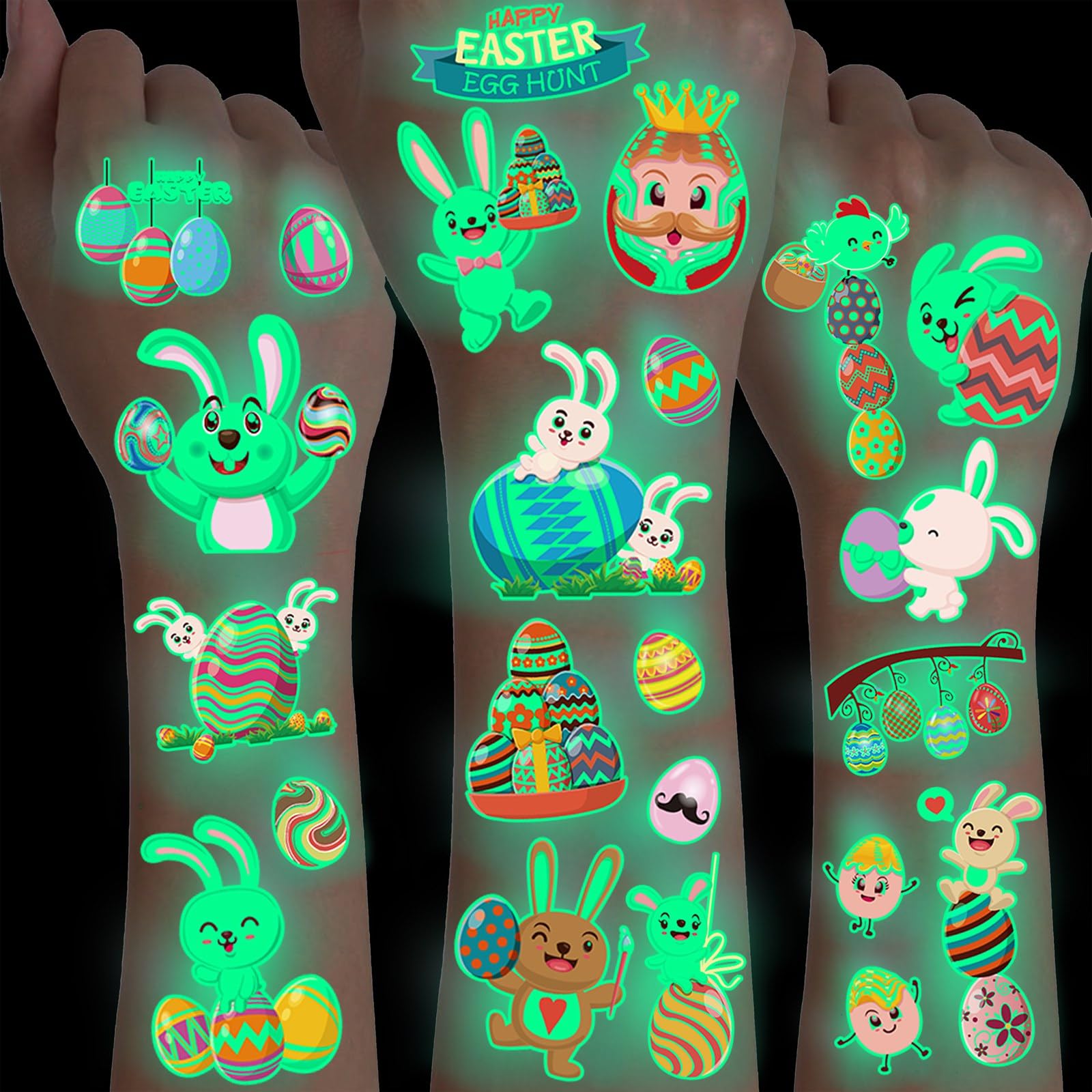 COKTAK 10 Sheets 110 PCS Luminous Easter Tattoos