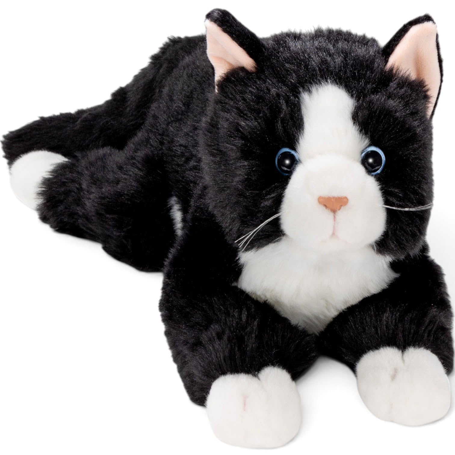 Carl Dick Katze liegend, schwarz-weiß, Plüschtier, Kuscheltier, ca. 30cm, 40cm Gesamtlänge 3558