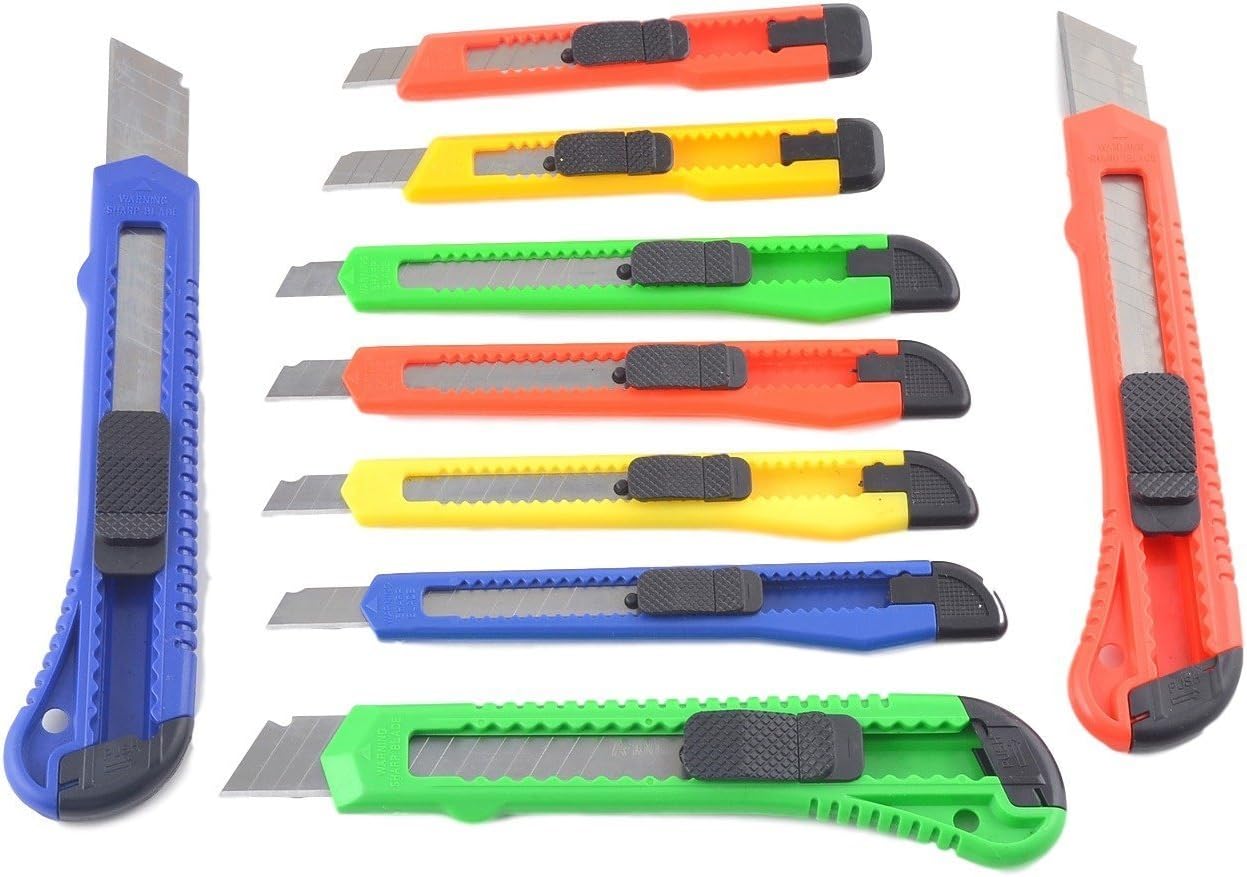 eZthings® 10 Heavy Duty Box Cutters Openers Utility Knives with Snap Off Blades (Variety Knife Set)