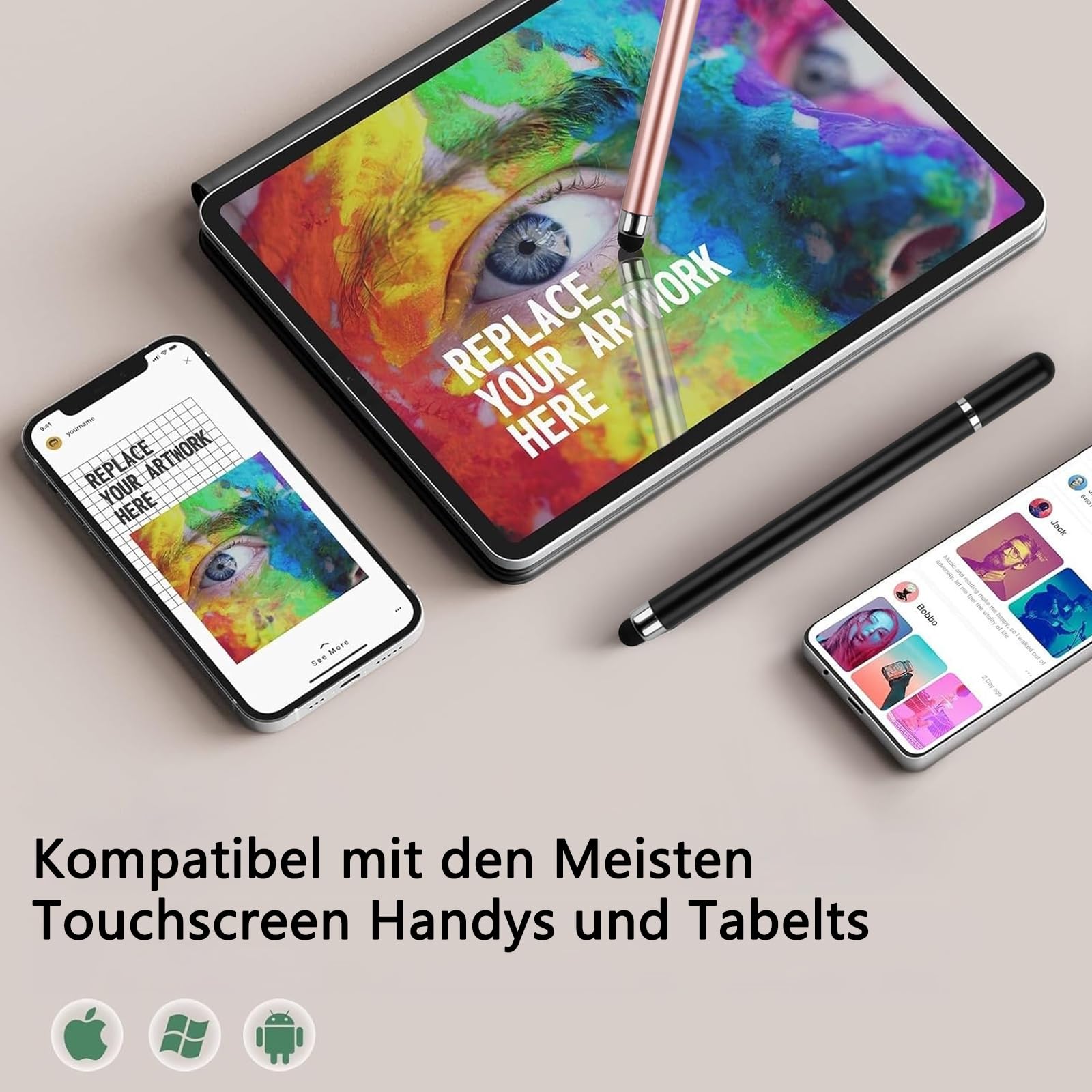 Penna 4 Colori Pennino Stilo 2-in-1 Per Touch Screen - 3 Penne Con Punta Fine E Silicone Doppia Punta Silicone - Foto 8