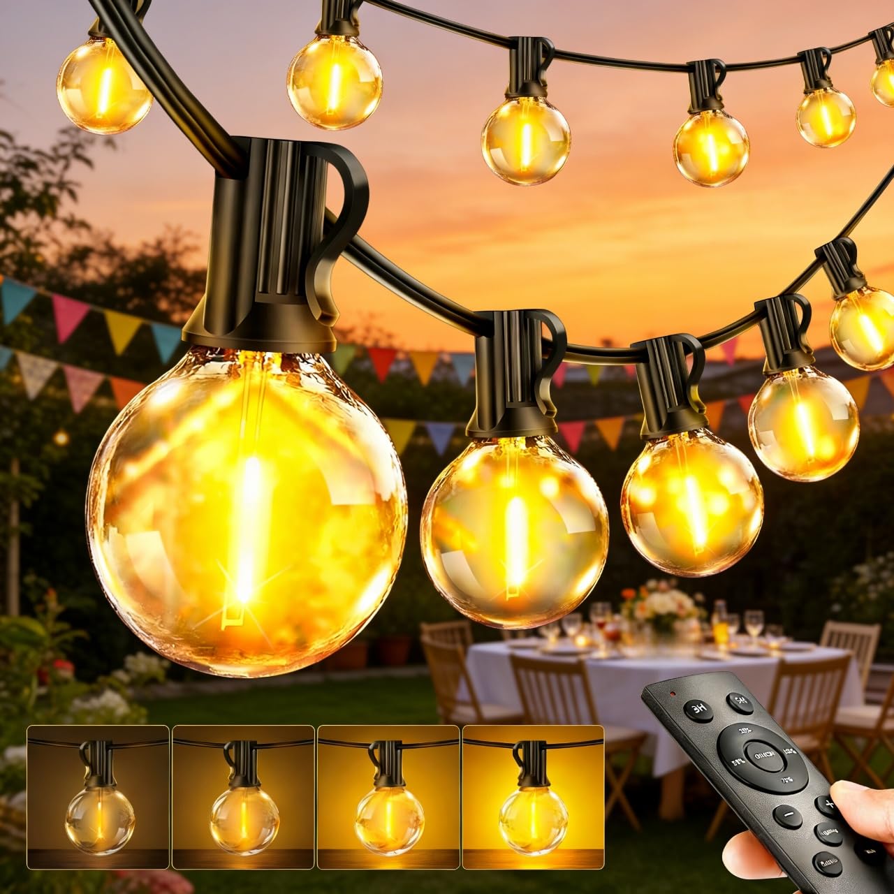 Outdoor Festoon Lights Mains Powered – 30M 100FT LED Garden String Lights with 30+2 G40 Shatterproof Bulbs, Dimmable Remote Control, Timer & 24V Waterproof Design for Patio Gazebo Pergola Backyard Wed