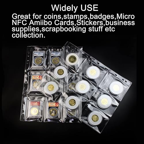 Miniatura 3 de 10 hojas de páginas de colección de monedas, fundas para carpetas de monedas con 9 agujeros para álbum de monedas, protectores de carpeta de