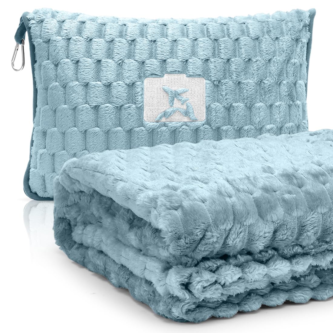 Manta de viaje almohada 2 en 1, suave y cálida manta de avión, almohada portátil multifuncional con funda de almohada, manta de viaje para avión, viajes, oficina, hogar, 127 x 152 cm (azul)