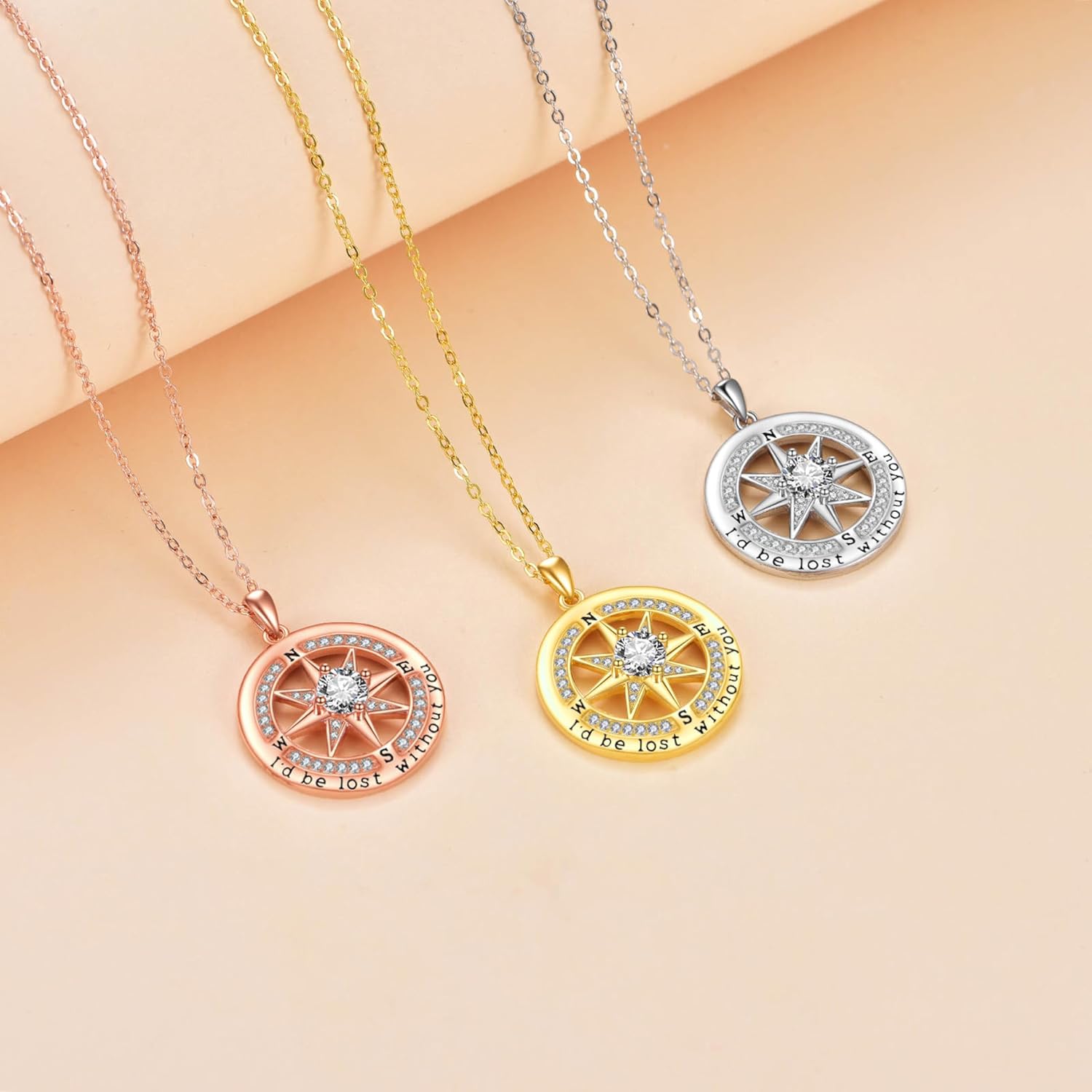 Compass Necklace for Women Sterling Silver Necklace Gifts for Wife Wedding Anniversary Birthday Valentines Day Christmas - I'D Be Lost Without You - Image 3