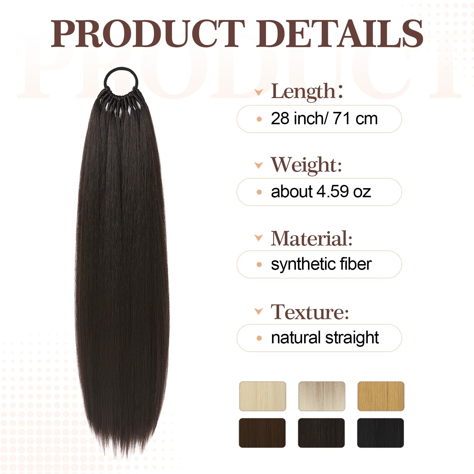 Flufymooz 28 Inch Ponytail Extension, Elastic Band Ponytail Extension for Women Long Straight Synthetic Ponytail Daily Hair Black Brown - Image 3