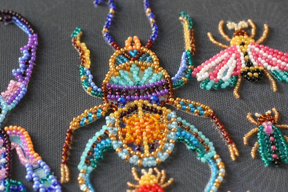 Wizardi Bead Embroidery Kit - Beetles. Colorful Beads, Beading Needles. DIY Kit. Embroidery for Beginners. Home Decor. AB-730 Abris Art