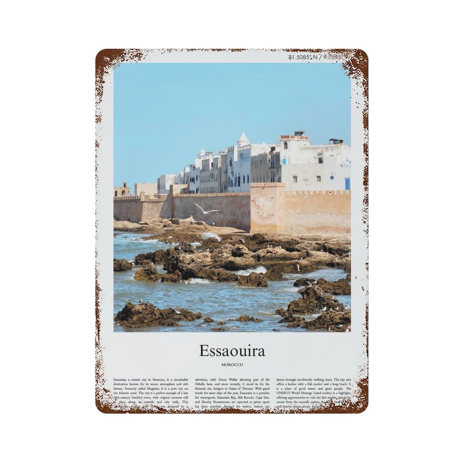 xiaoxiaoshen Essaouira Morocco City Scenery Wall Decor Art Metal Tin Poster Modern Home Decor Art Home Bar Shop Decorations Vintage Sign 40x30cm