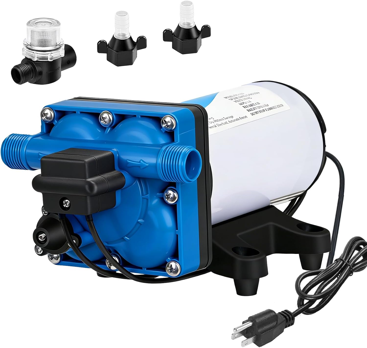 DC HOUSE 110V RV Camper Water Diaphragm Pump with Power Plug, 42-Series 5.5GPM 70PSI High Pressure, On Demand Self Priming Booster Pump for Kitchen, Bathroom, Garden Hose, Rain Barrel & Marine Use
