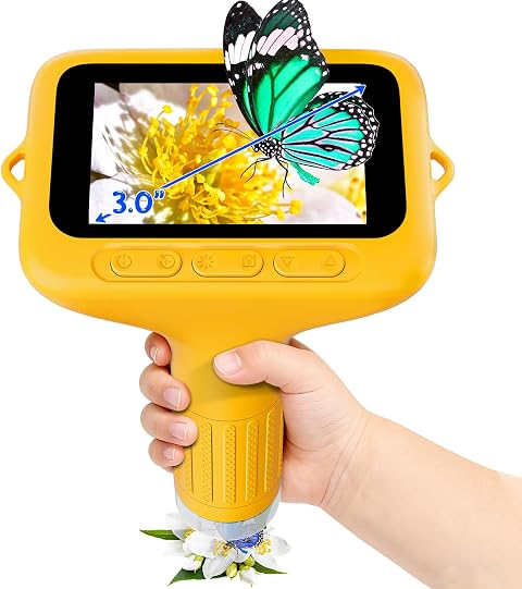Microscopio Digital para niños, SKYBASIC Zoom de 1000x, minicámara con Pantalla de 3 Pulgadas,Un Juguete de Regalo de cumpleaños Ideal para niños y niñas de 6 a 12 años (Amarillo)