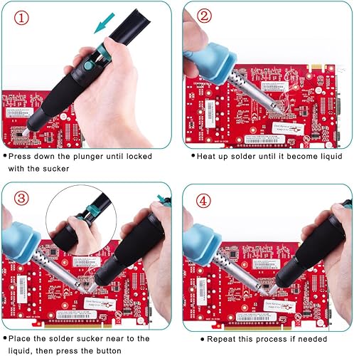 Miniatura 4 de AUSTOR Lechón desoldador y 6 mecha de trenza de soldadura (0.079 in/0.098 in/0.118 in de ancho, 4.9 ft de longitud) con fundente, bomba de vacío