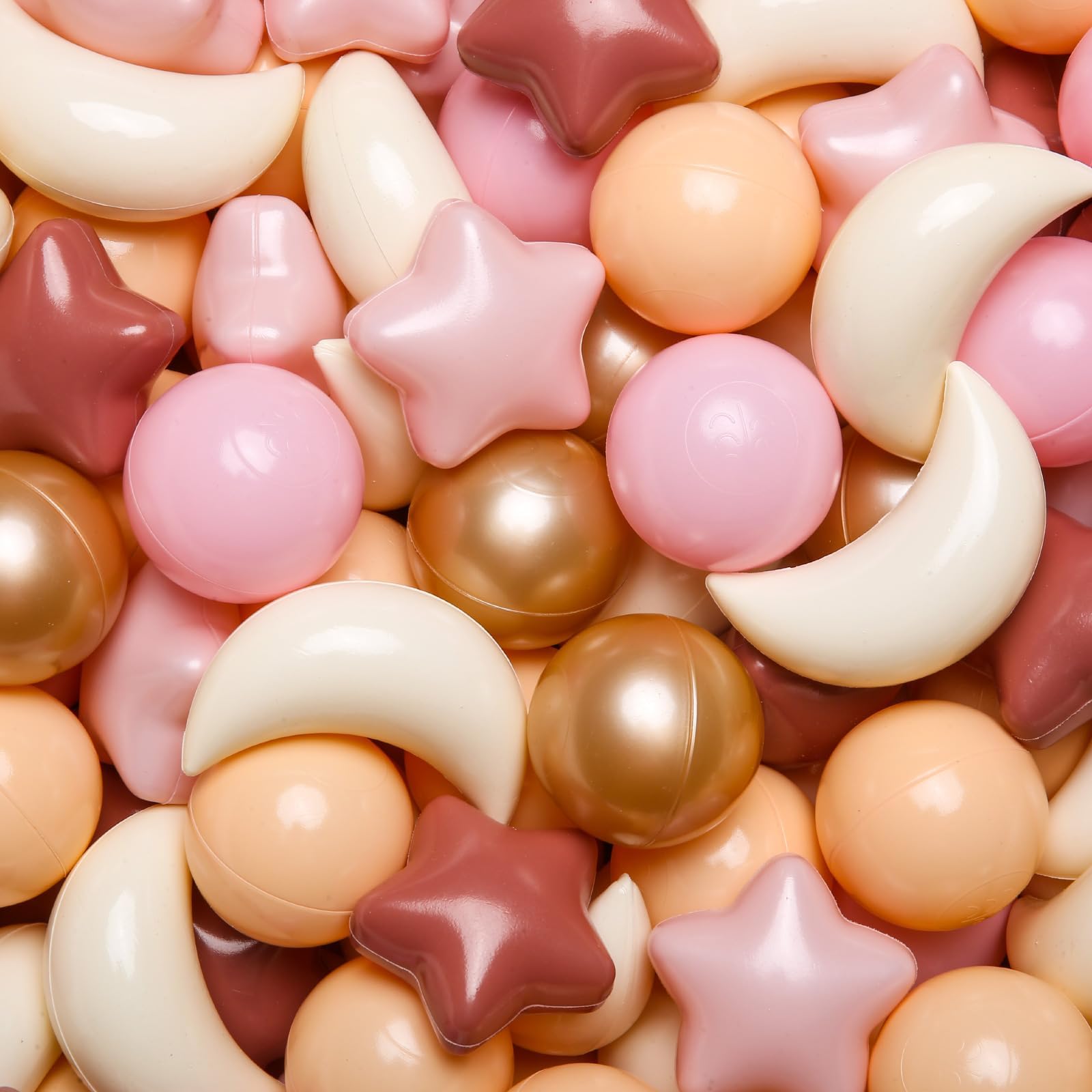 Ball Pit Balls Stars Moon Shapes Plastic Pitballs for Toddler Play Tent Baby Photo Props Kids Pool Water Toys Kiddie Pool Party Decor,Brown Pink, 100pcs