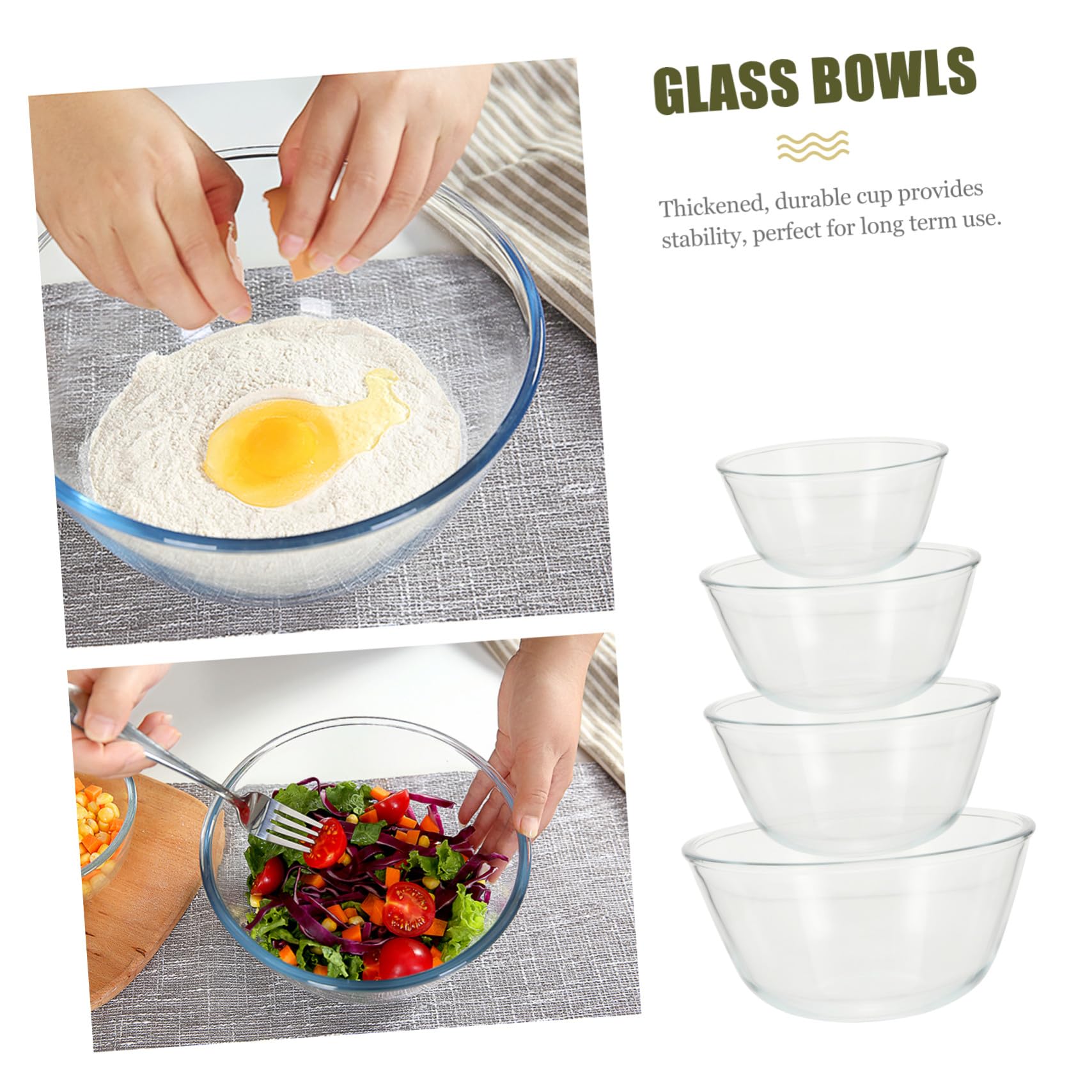 VALICLUD Transparente Salatschüsseln aus Hitze und Kältebeständigem Glas Glas Schüssel 4 Stück Verschiedene Größen bis 1600ml für Küche und Esszimmer