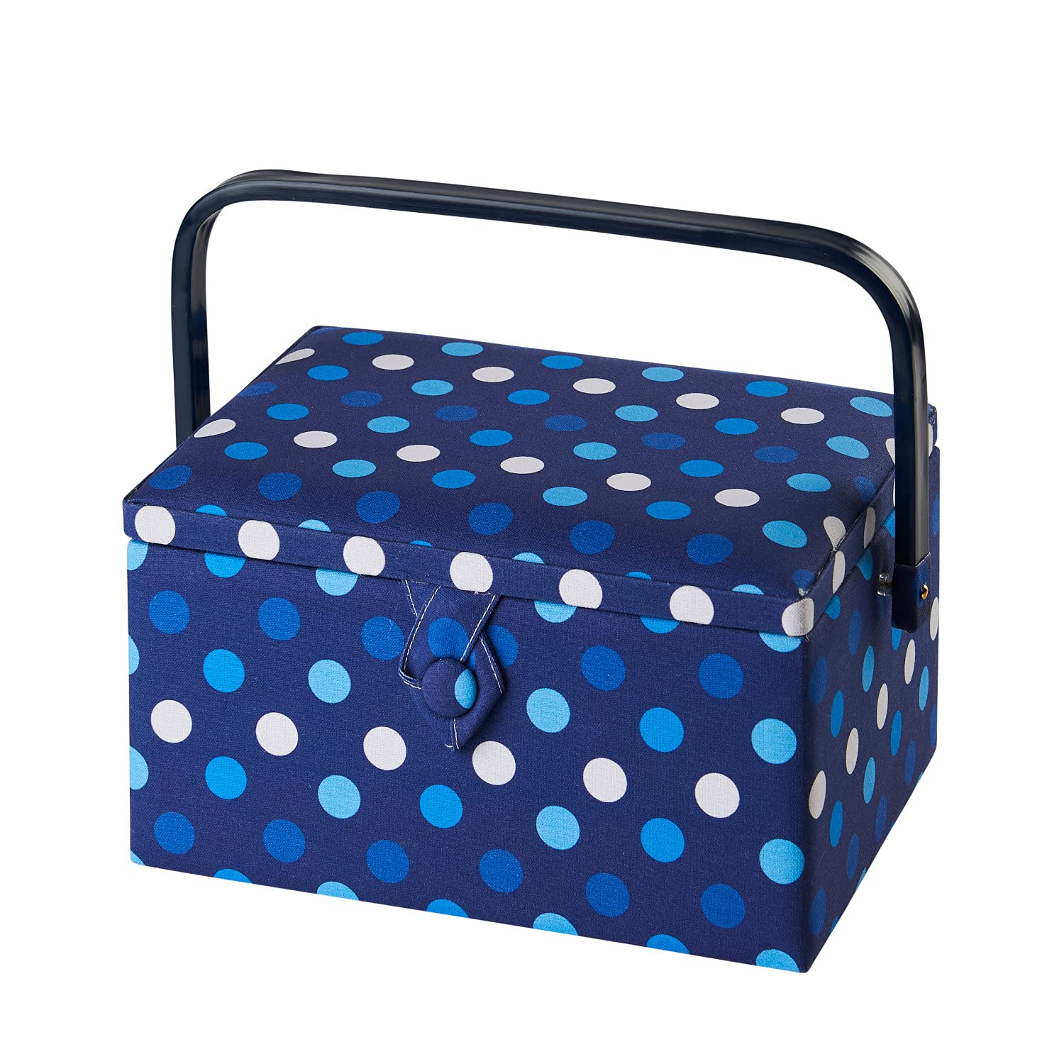 Medium Sewing Basket Navy Spot 18.5 x 26 x 15cm - Sewing Online GA1123M