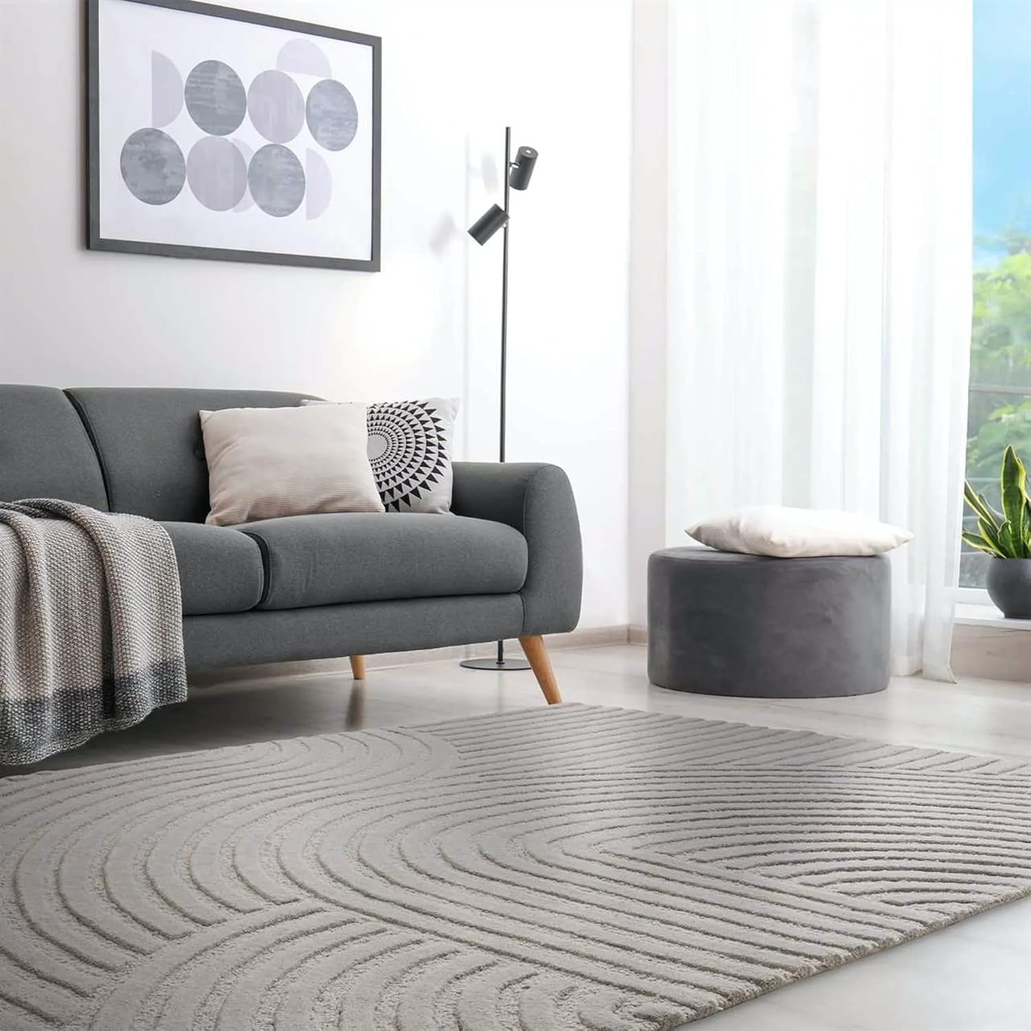 Hand Tufted Wool Rug, Modern Soft Area Carpet, Non-Slip Backing, Easy Clean Durable Floor Rug for Living Room, Bedroom, Home Decor – Grey, 8x8 Feet Square-image-33