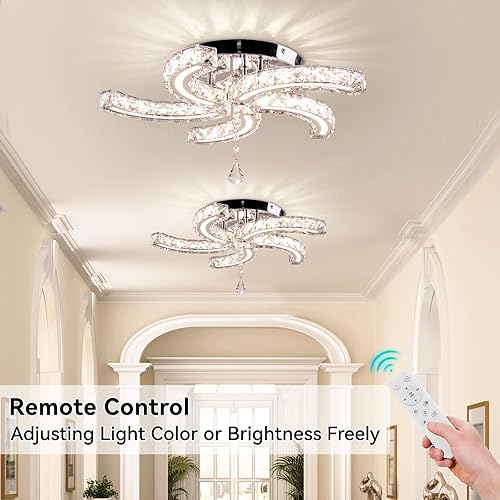 Miniatura 8 de Candelabros de cristal regulables de 19.7 pulgadas, lámparas de techo modernas de cristal acrílico, 5 brazos, lámpara de techo LED de montaje