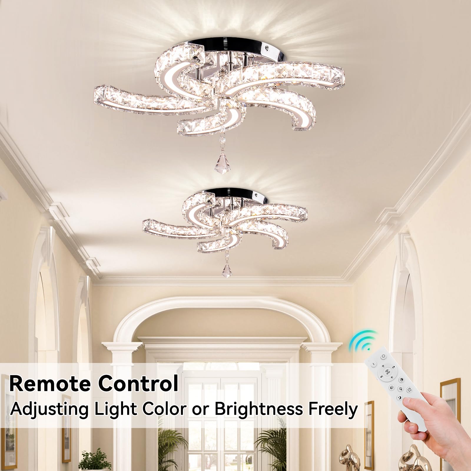 19,7” Lampadari di cristallo dimmerabili Moderna plafoniera di cristallo Acrilico 5 bracci Led Lampada da soffitto a incasso per sala da pranzo Soggiorno Camera da letto corridoio