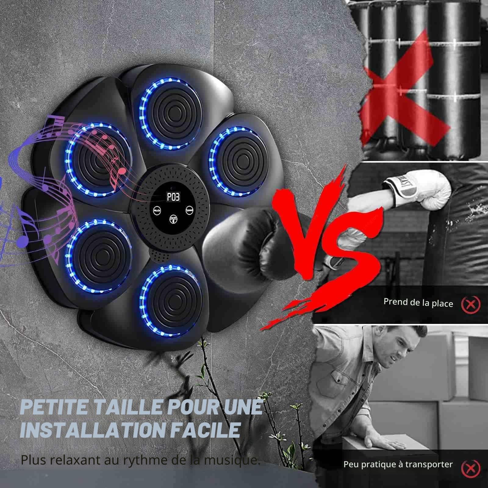 JOPWUE Machine de boxe intelligente à fixation murale avec gants de boxe, 9 modes de vitesse et mode de comptage, machine de boxe musicale pour adultes et enfants, exercice à domicile, bureau