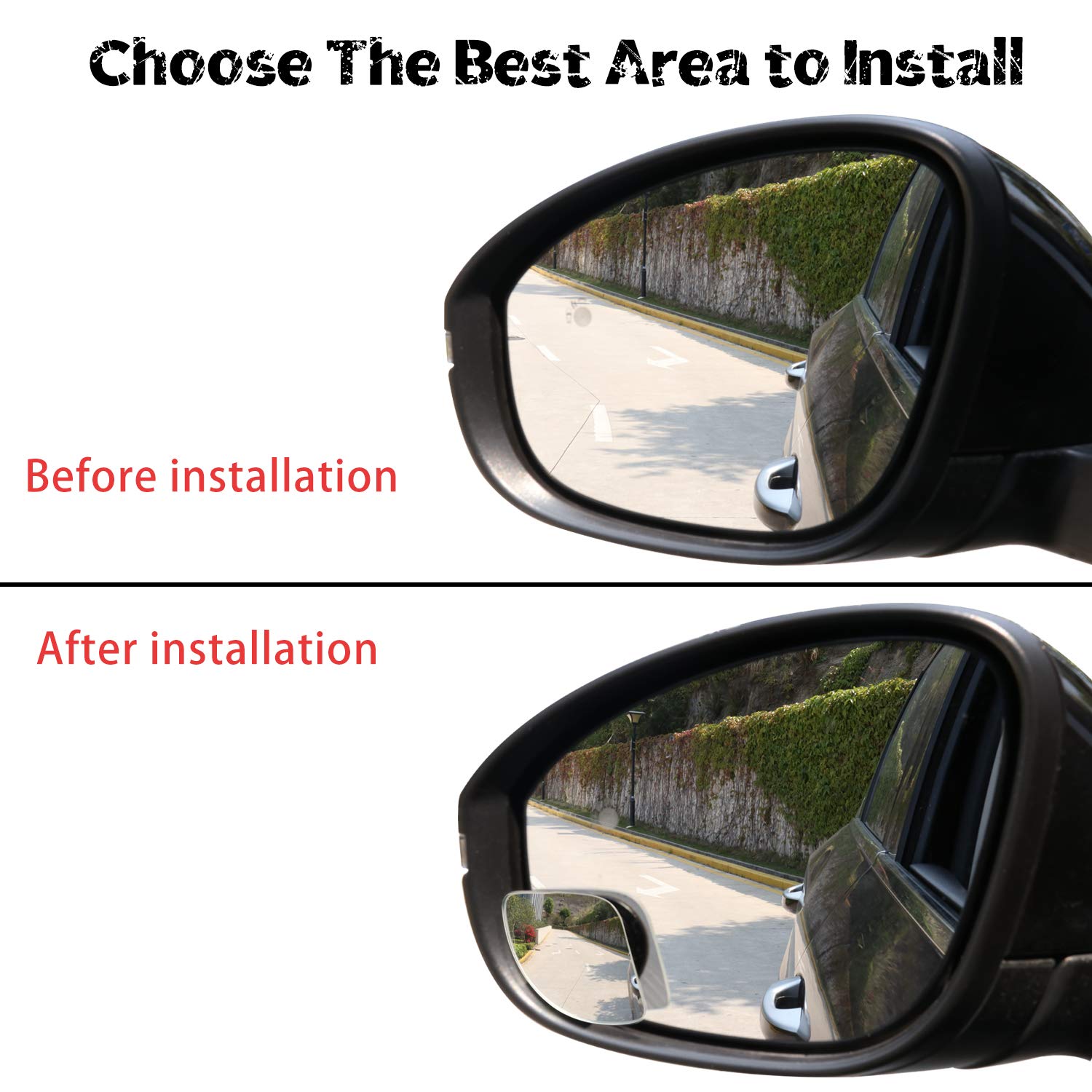 LivTee Blind Spot Car Mirror,Asymmetric Fan Shaped HD Glass Frameless Convex Rear View Mirror with wide angle Adjustable Stick for Cars SUV and ...