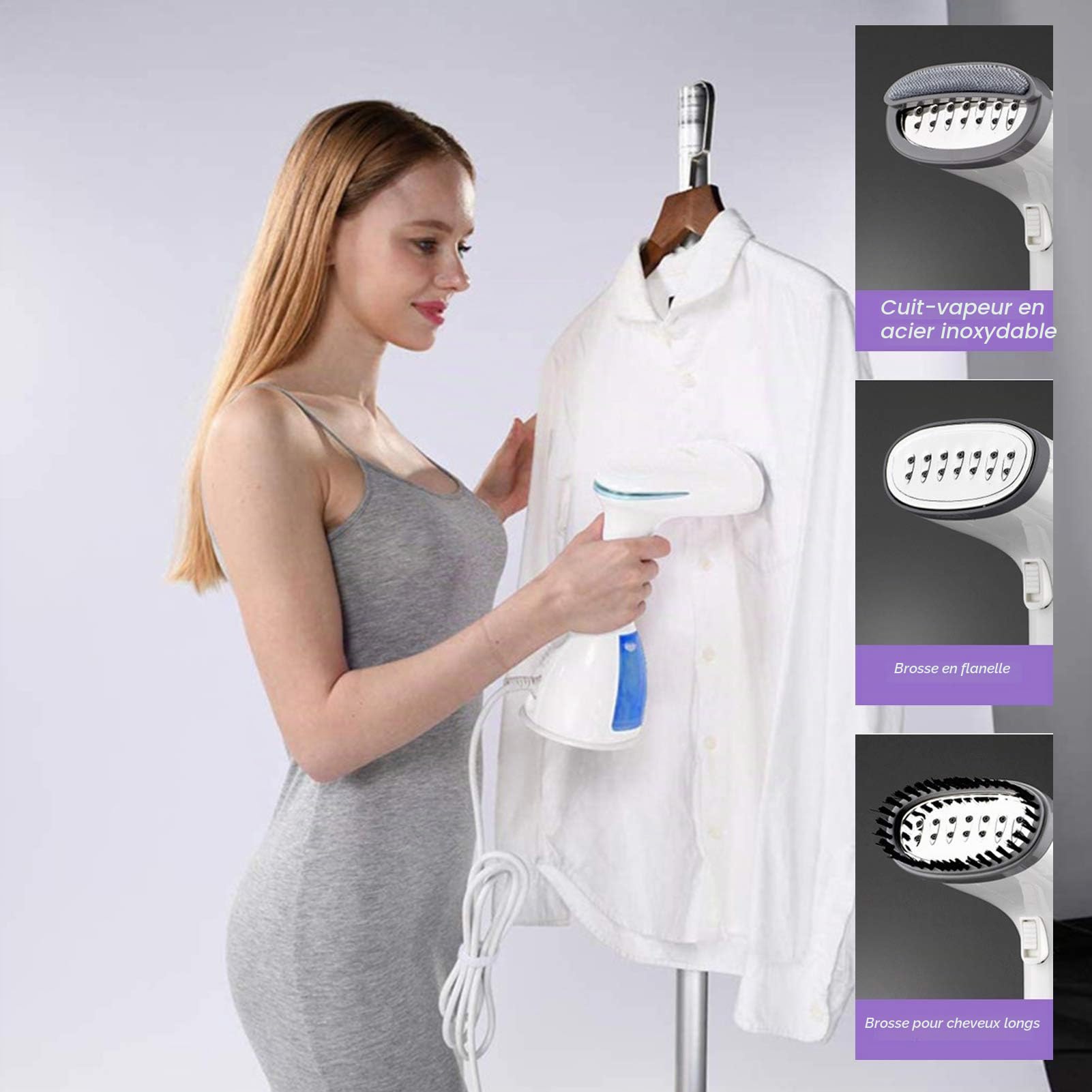 Défroisseur Vapeur, Défroisseur Vapeur à Main, Fer à Repasser Portable 1500W 280ML, Réchauffage Rapide, Défroisseur à Main, Vapeur à Vêtements, Cadeau Femmes, Bleu