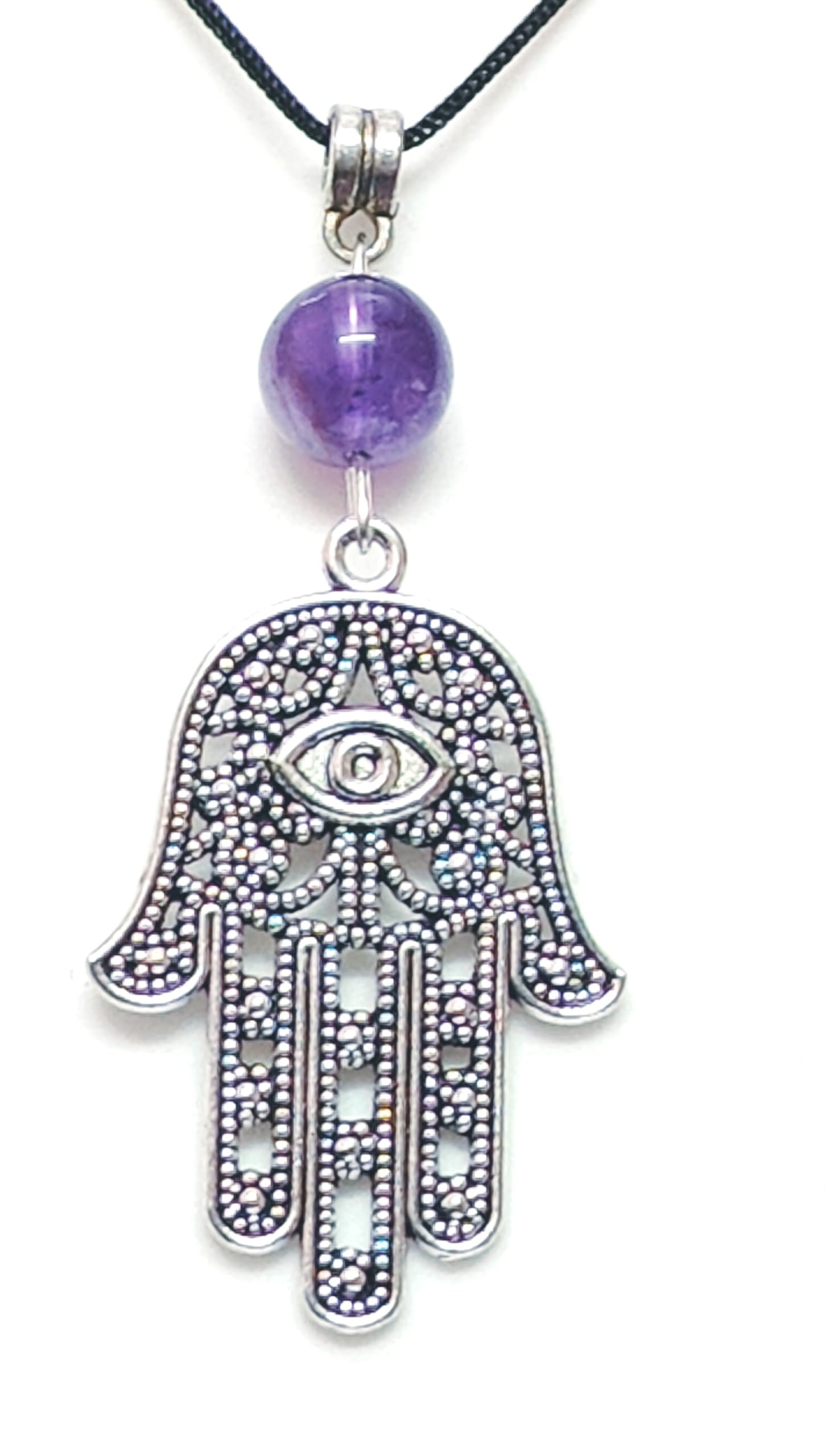 ASTROGHAR Natural Amethyst Crystal With Blessing Hamsa Hand God Hand Lucky Charm Pendant