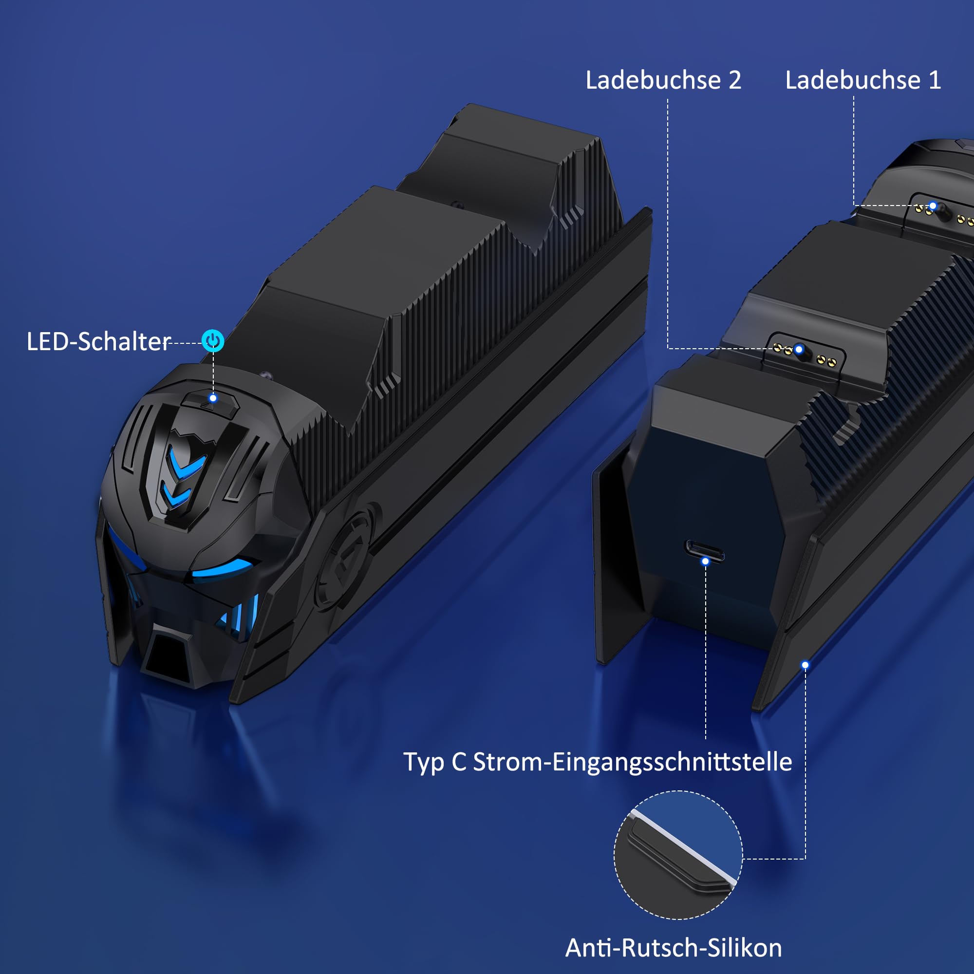 Caricatore Joystick PS5, Accessori PS5 con Aspetto Tecnologicamente Interessante/Ricarica Rapida/Indicatori LED e Segnali Acustici, Base Ricarica Dual PS5 Controller/Edge Controller(Nero)