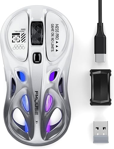 Miniatura 7 de Ratón inalámbrico para juegos, trimodo (2.4 G/Bluetooth/cableado), 4800 DPI, 1000 Hz ergonómico hueco RGB recargable tipo C para Mac/computadora