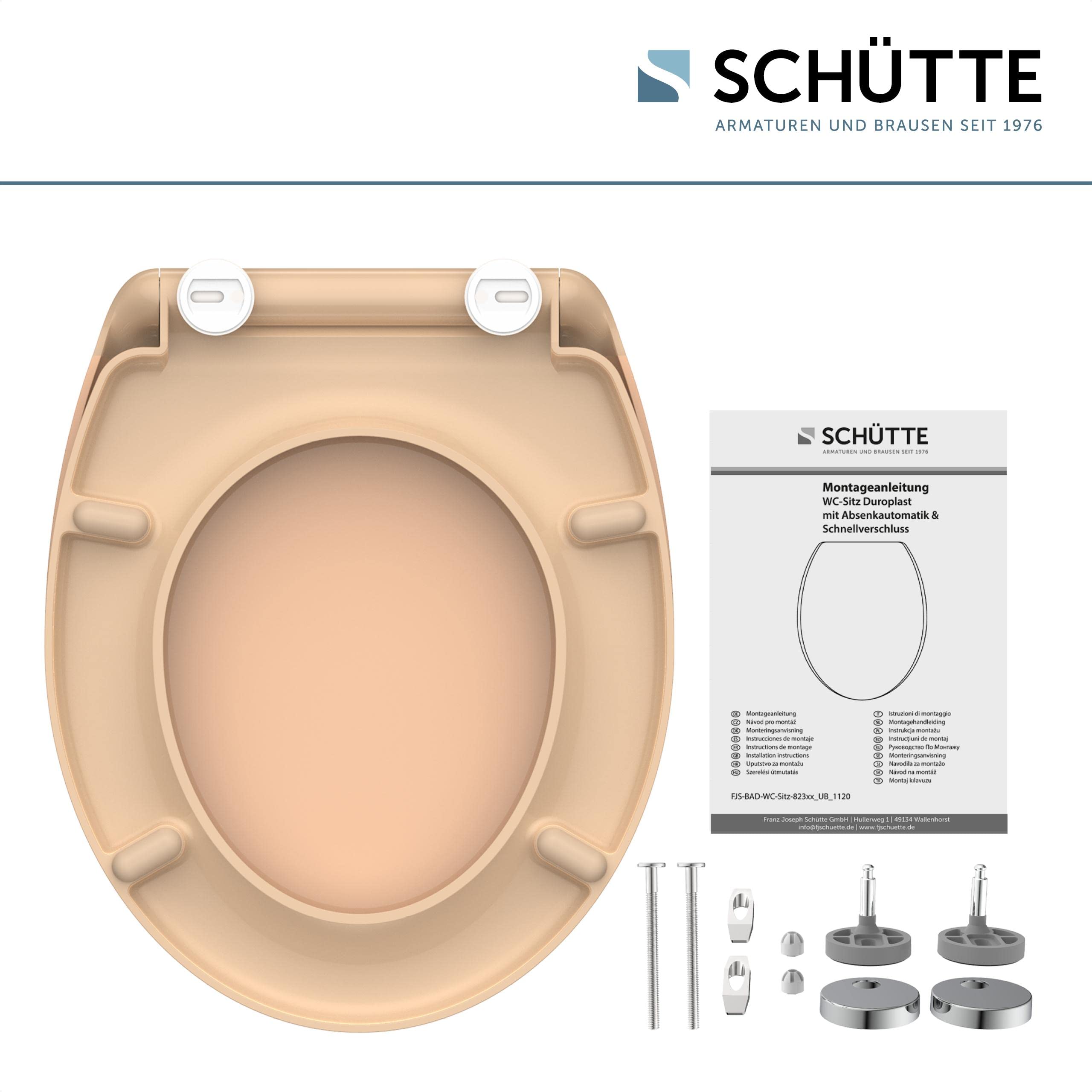 SCHÜTTE Asiento de inodoro de duroplast, color beige, con dispositivo automático de descenso y cierre rápido para una fácil limpieza, carga máxima del asiento de inodoro 150 kg, color beige 82305