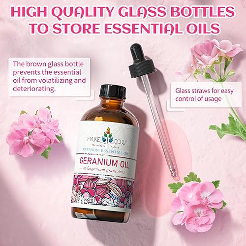 Miniatura 6 de EVOKE OCCU Aceite esencial de geranio, 4 onzas líquidas, aceite de geranio puro para la piel, difusor, aromaterapia, 4.0 fl oz