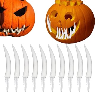 Halloween Pumpkin Teeth Decorations, White Plastic Fangs for Jack O Lantern, 10 Pack, 2.7 Inch, for Halloween Home Party Decoration School Handicraft Activities (White)