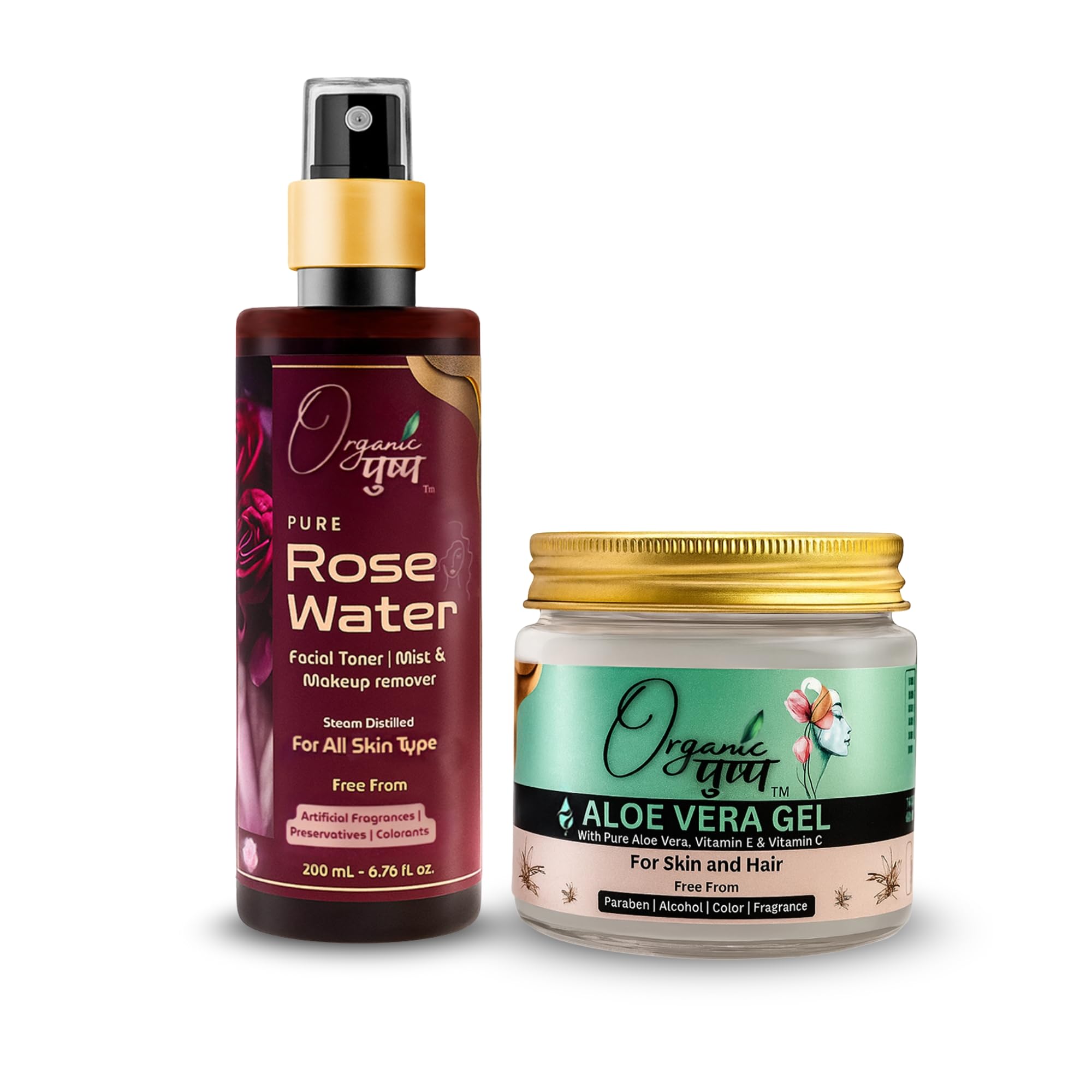 Organic Pushp Rose Water & Aloe Vera Gel Combo – 200ml + 200g | Pure, Natural Skincare Duo with Vitamin E & C | Hydrating Toner + Soothing Gel | For Face, Hair & DIY Beauty-image-35
