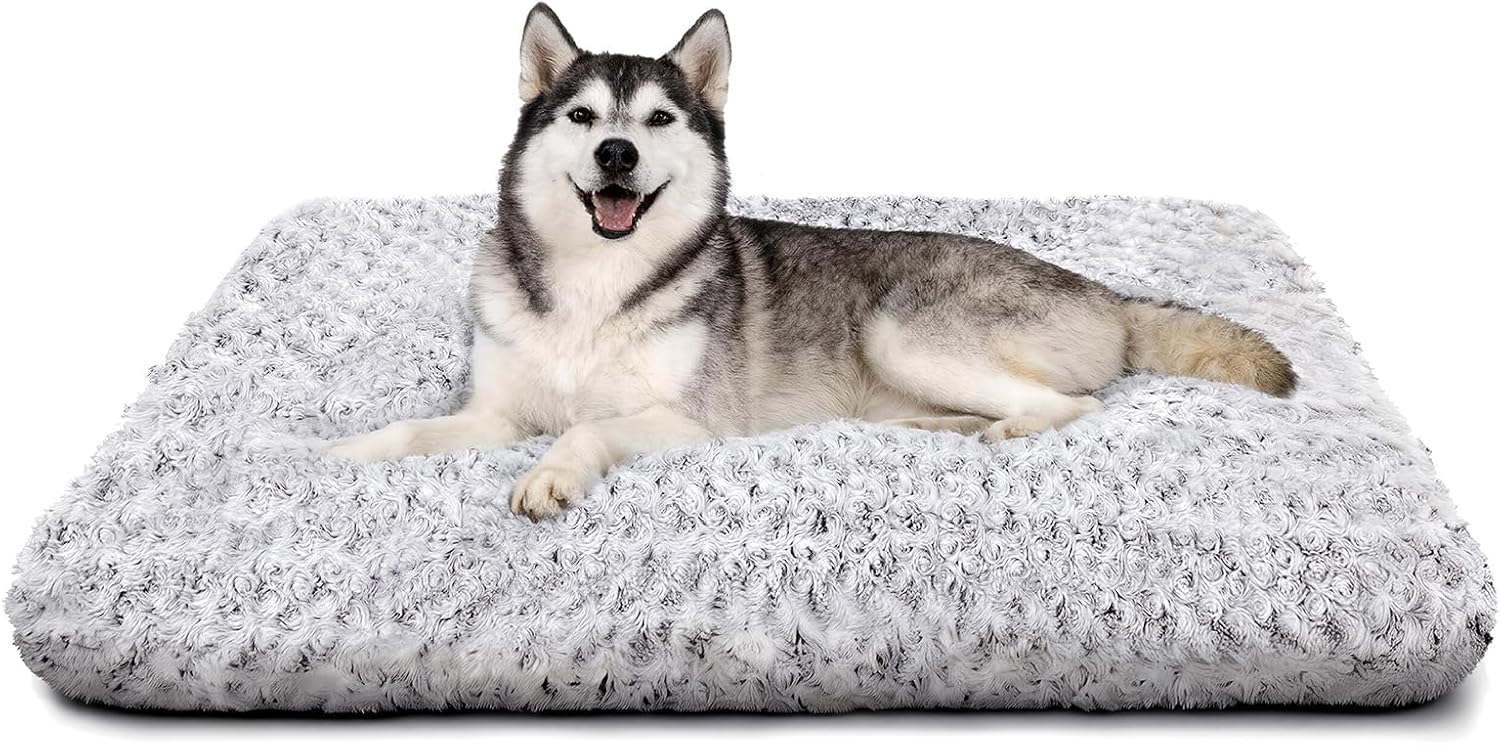 Extra Large Dog Bed Deluxe Plush, Washable Big Dog Beds, Indestructible Dog Crate Pad, Anti-Slip Soft Pet Bed, Comfy Kennel Pad for Large, Jumbo, Small, Medium Dogs Extra, 41"x 27"-XXL, Light Gray