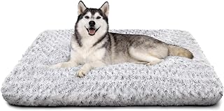 Dog Bed Large Size, Plush Washable Pet Bed Mat, Dog Crate Bed 41"x27" Gray | Deluxe Plush Soft & Comfy Kennel Pad, Anti-Slip Bottom,Deep Sleeping Mat for Large/Medium Dogs, Machine Washable (XXL, Gray)