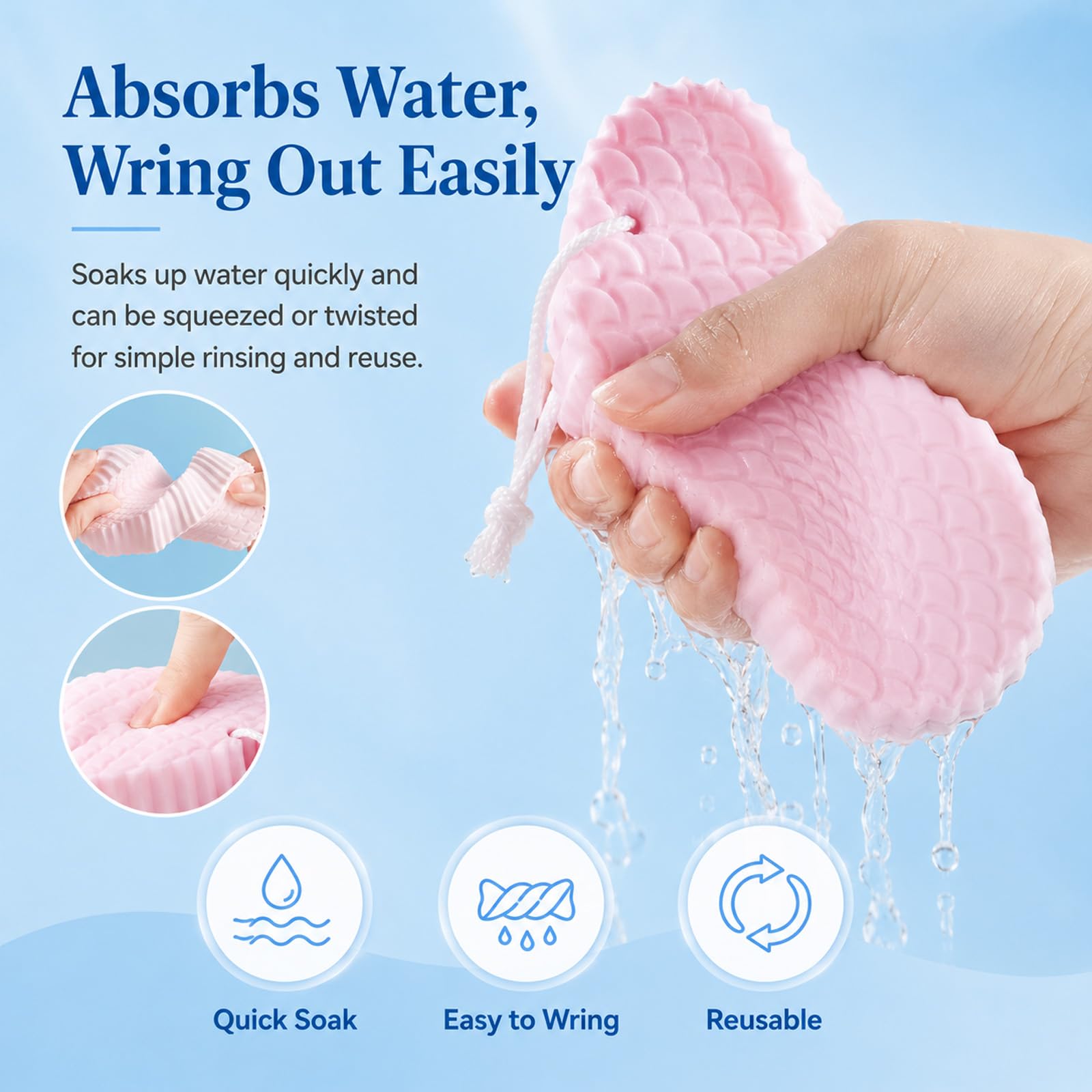 Japelessor Super Soft Exfoliating Bath Sponge, Exfoliator Dead Skin Remove, 3D Bath Sponge Shower Brush, Sponge Bath Sponge for Adults Children and Pregnant Women (A-Pink) 1