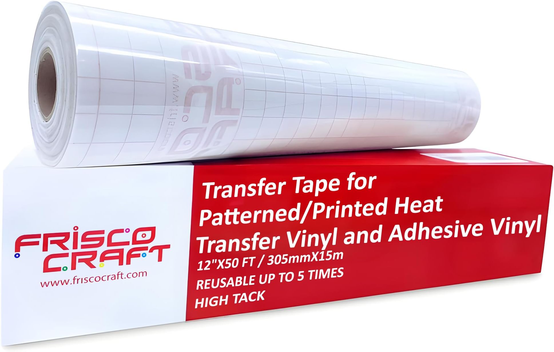 Frisco Craft Heat Transfer Vinyl Transfer Tape - Clear Iron-On Tape for Printable, Patterned HTV & Adhesive for Large & Small Projects, Heat Press, Reusable up to 5 Times, High Tack (12" x 50 ft)