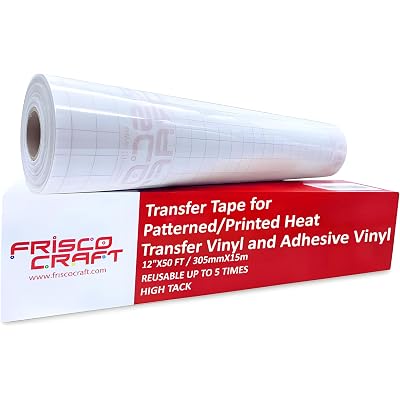 Frisco Craft Heat Transfer Vinyl Transfer Tape - Clear Iron-On Tape Patterned HTV & Adhesive Paper for Large & Small Projects, Heat Press, No Residue, Reusable up to 5 Times, High Tack (12" x 50 ft)