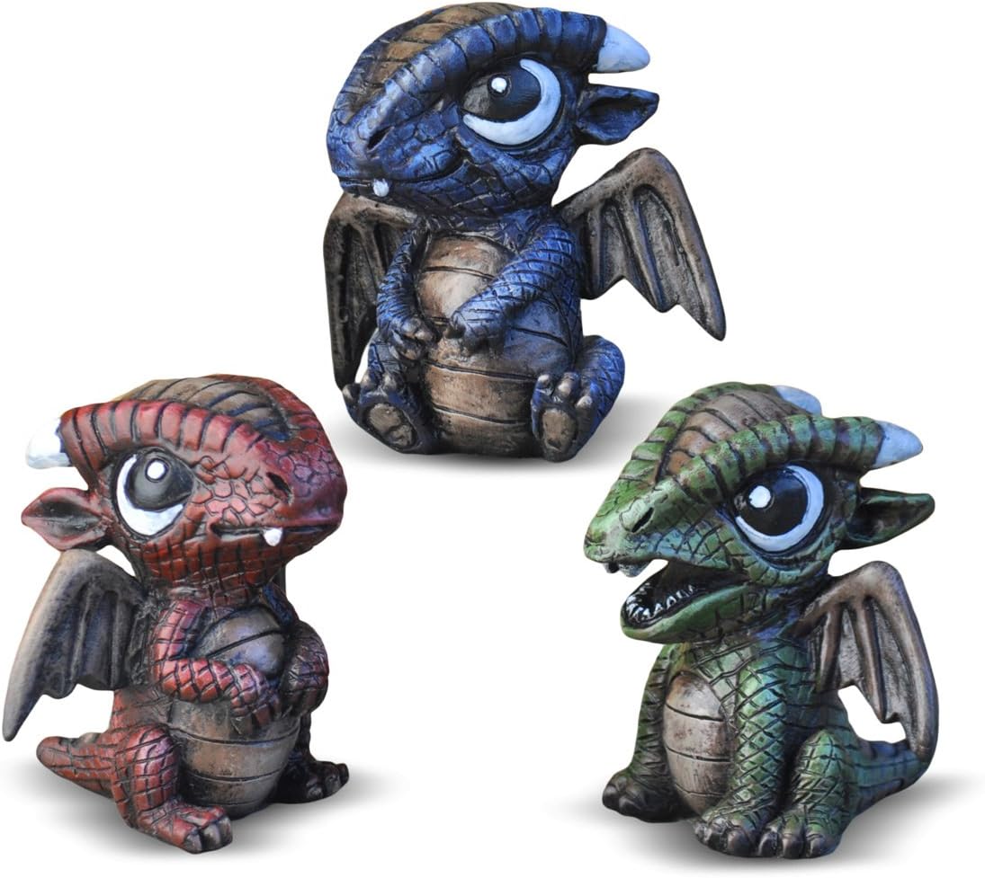 Georgetown Home & Garden Miniature Baby Dragons Assorted Garden Decor, Set of 3