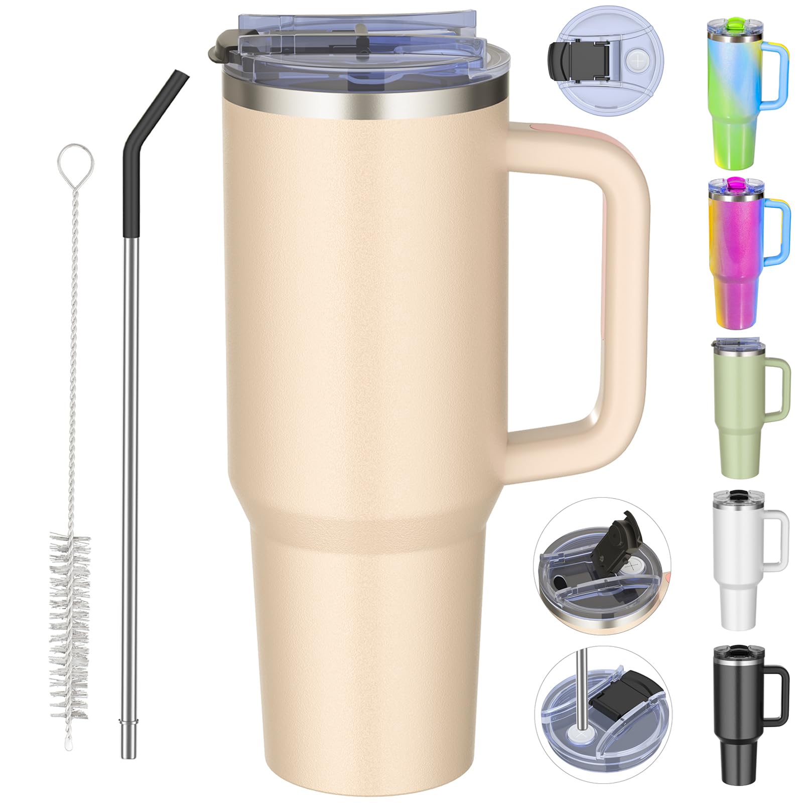 weisidi 40 oz tumbler with handle and straw,Double Wall Vacuum Reusable Stainless Steel Insulated Water Bottle,With Leak Proof lid and Straw for Iced